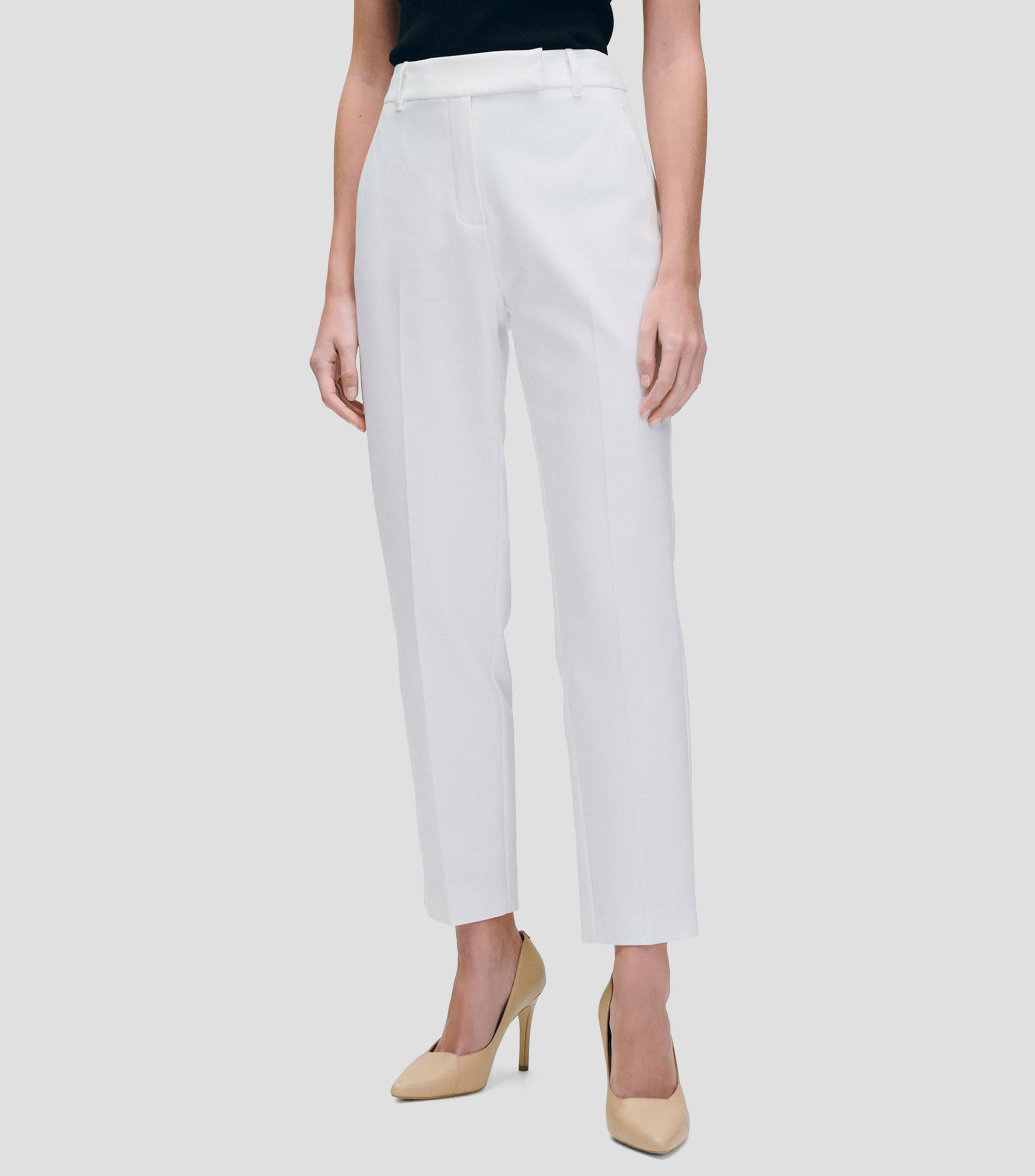 Pantalón Recto Tiro Alto Blanco Pretina Pasada Mujer