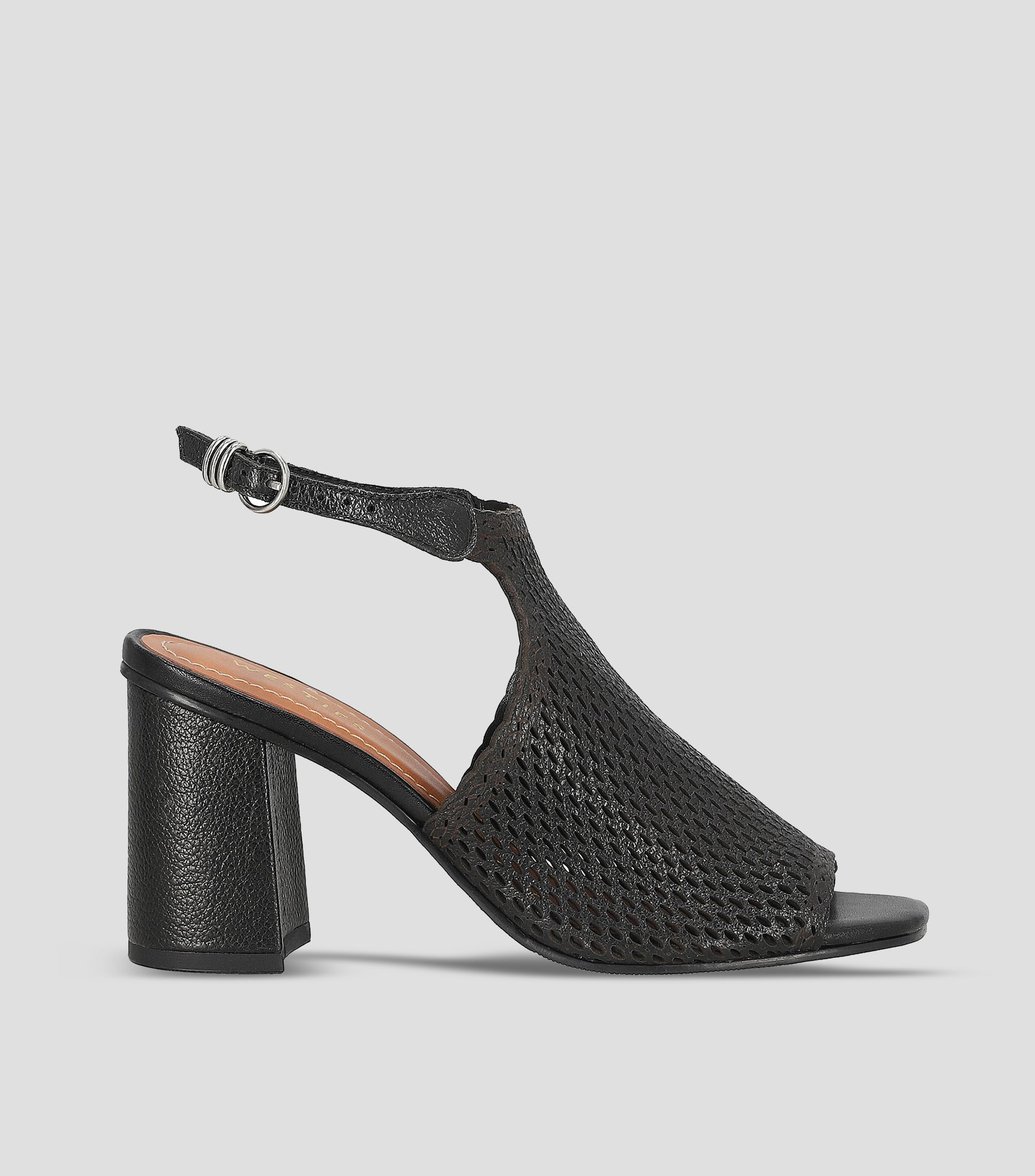 Sandalias Slingback en piel con tacon alto cuadrado Mujer