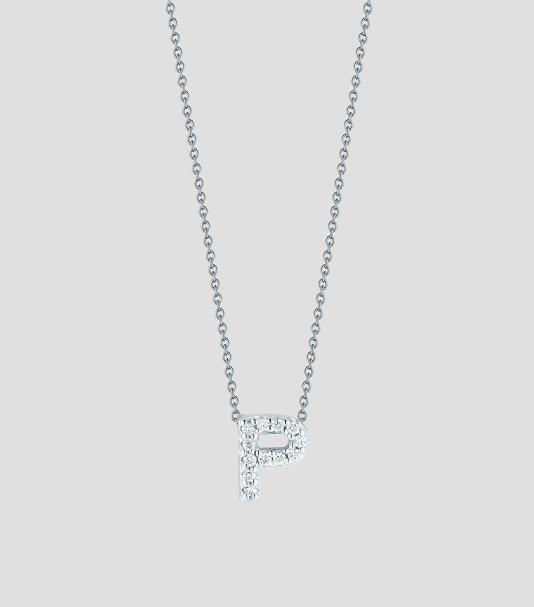 Collar en Oro blanco de 18 Kilates letra P con diamantes Mujer