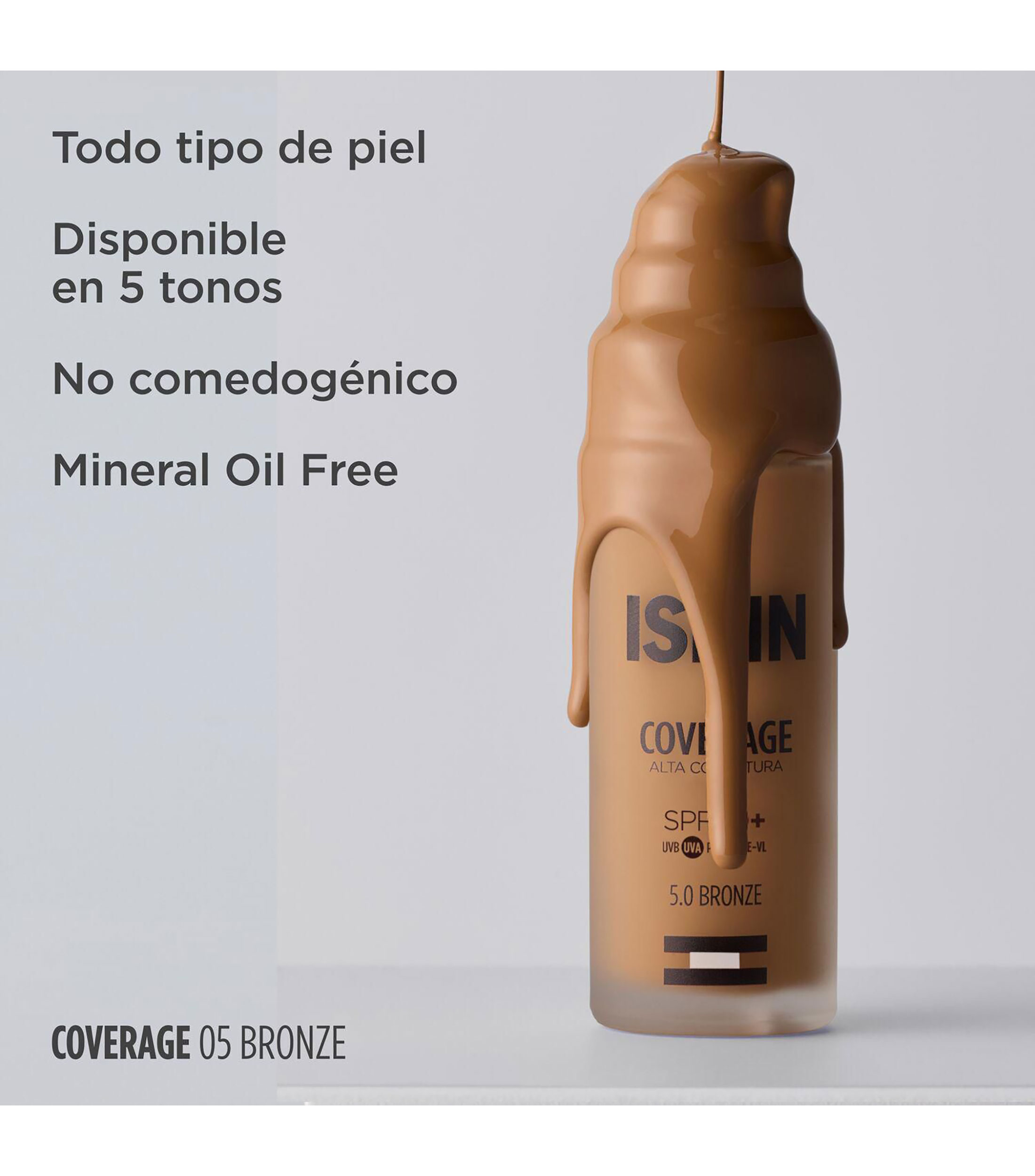 Base de maquillaje Coverage SPF 50+ 5.0 Bronze, 30 ml