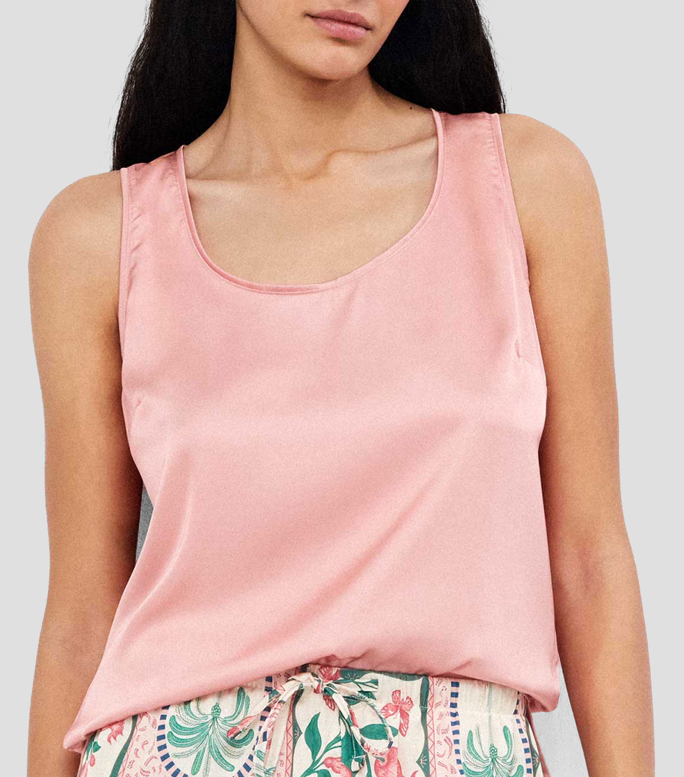 Playera pijama cuello redondo sin mangas lisa Mujer