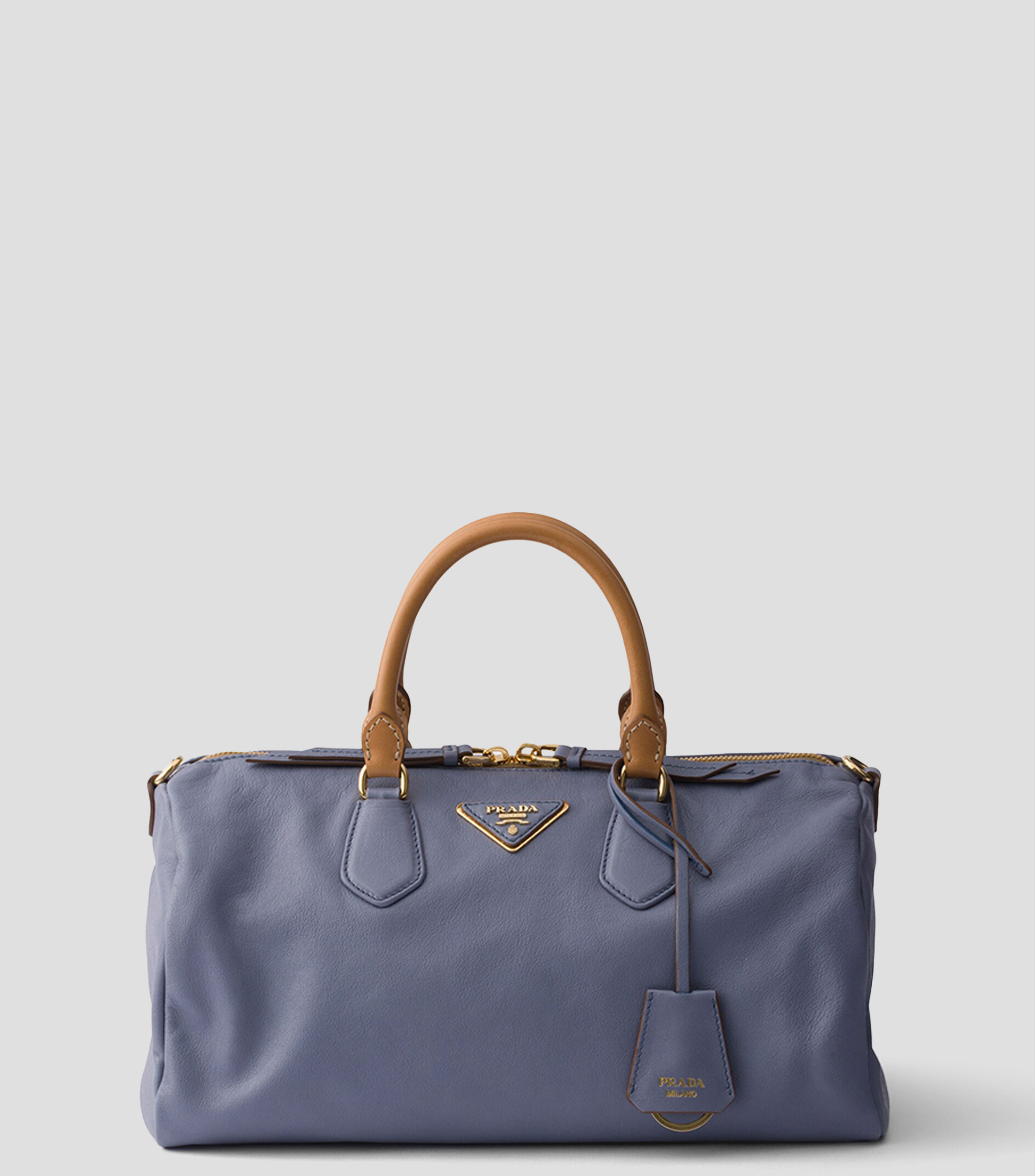 Bolsa Satchel Azul en Piel, Mujer