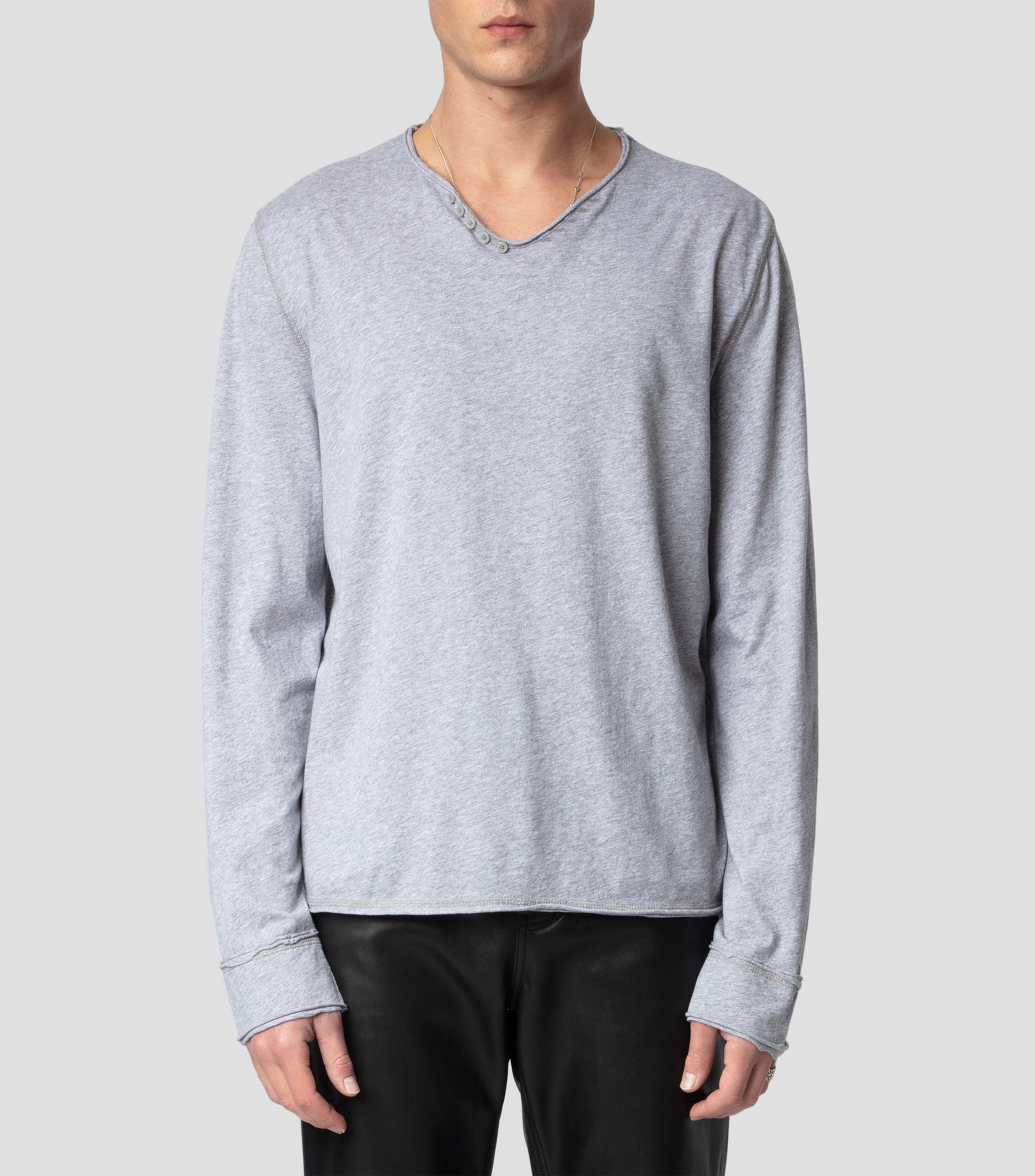 Playera cuello V manga larga jaspeada Hombre
