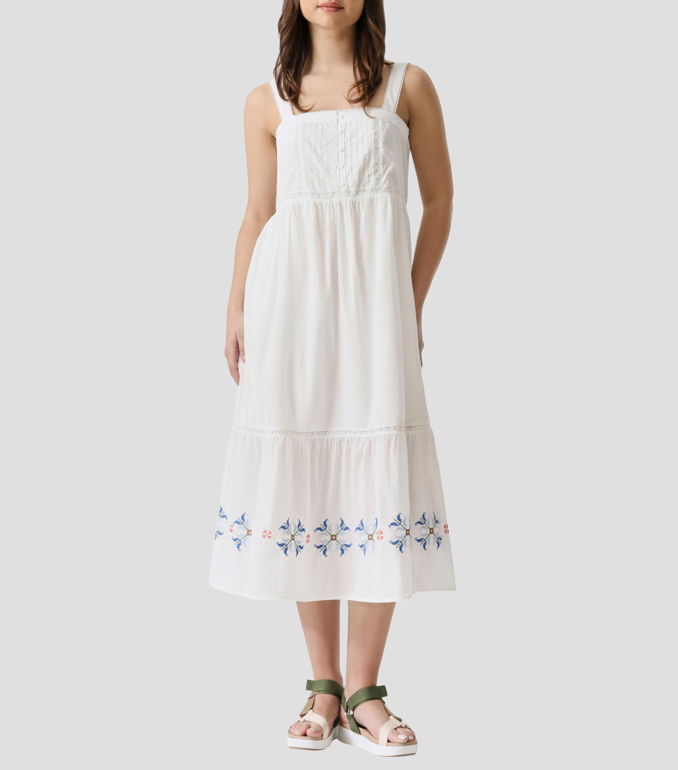 Vestido midi con microdiseños Mujer