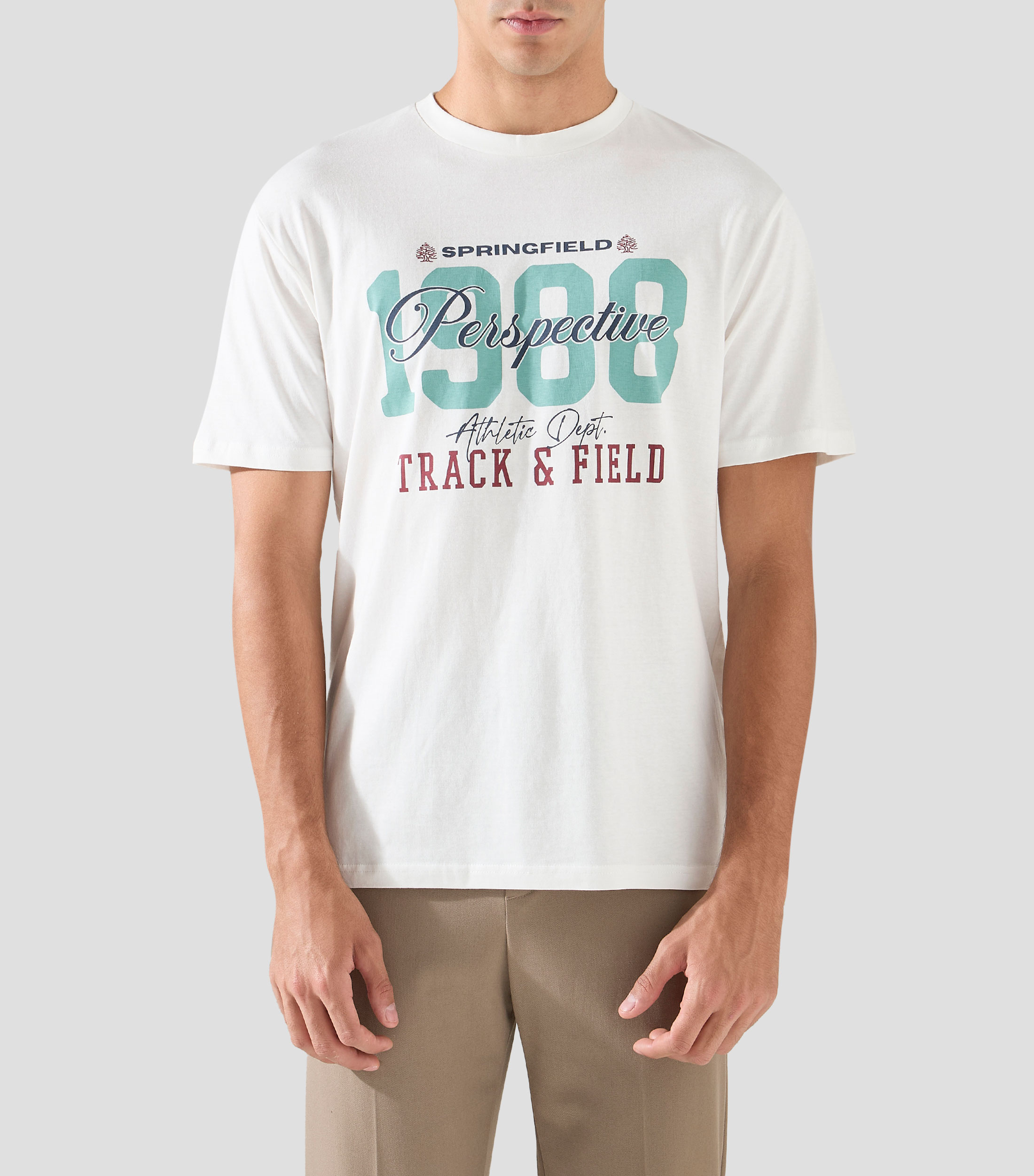 Playera de cuello redondo con manga corta estampada Hombre