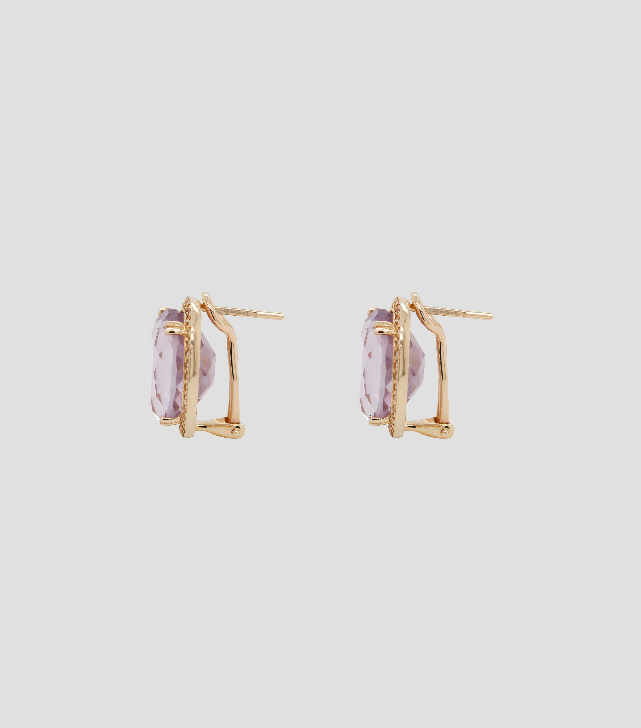 Aretes en Oro amarillo de 14 Kilates con amatista y diamantes Mujer