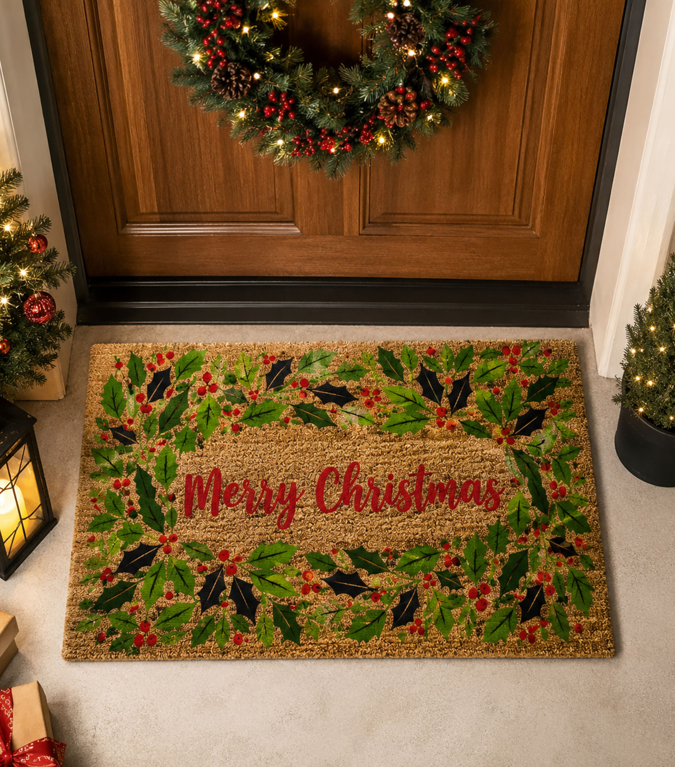Tapete decorativo Merry Christmas en material sintético 45 x 75 cm