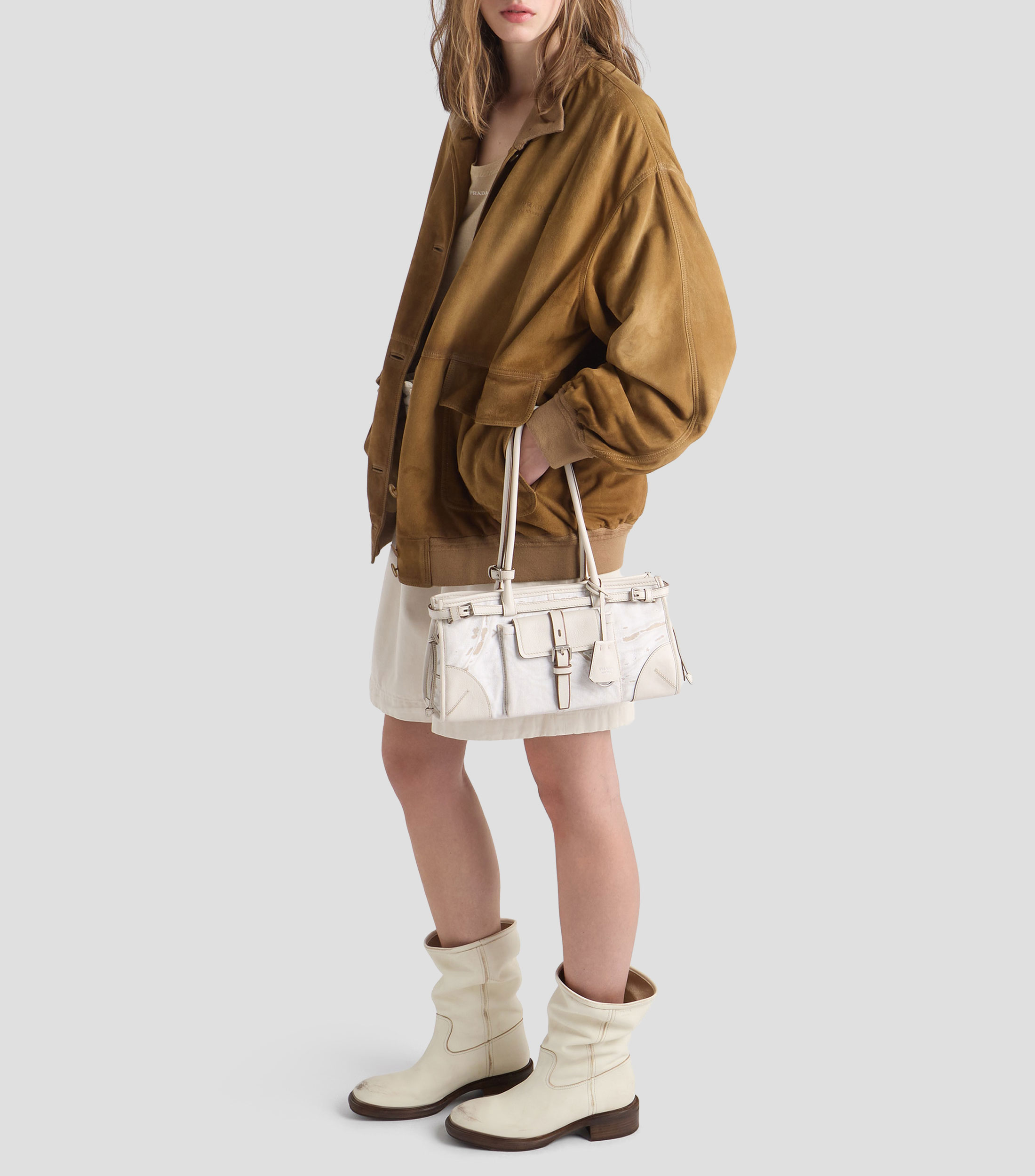 Bolsa Tote Blanca Bonnie con Detalles en Piel, Mujer
