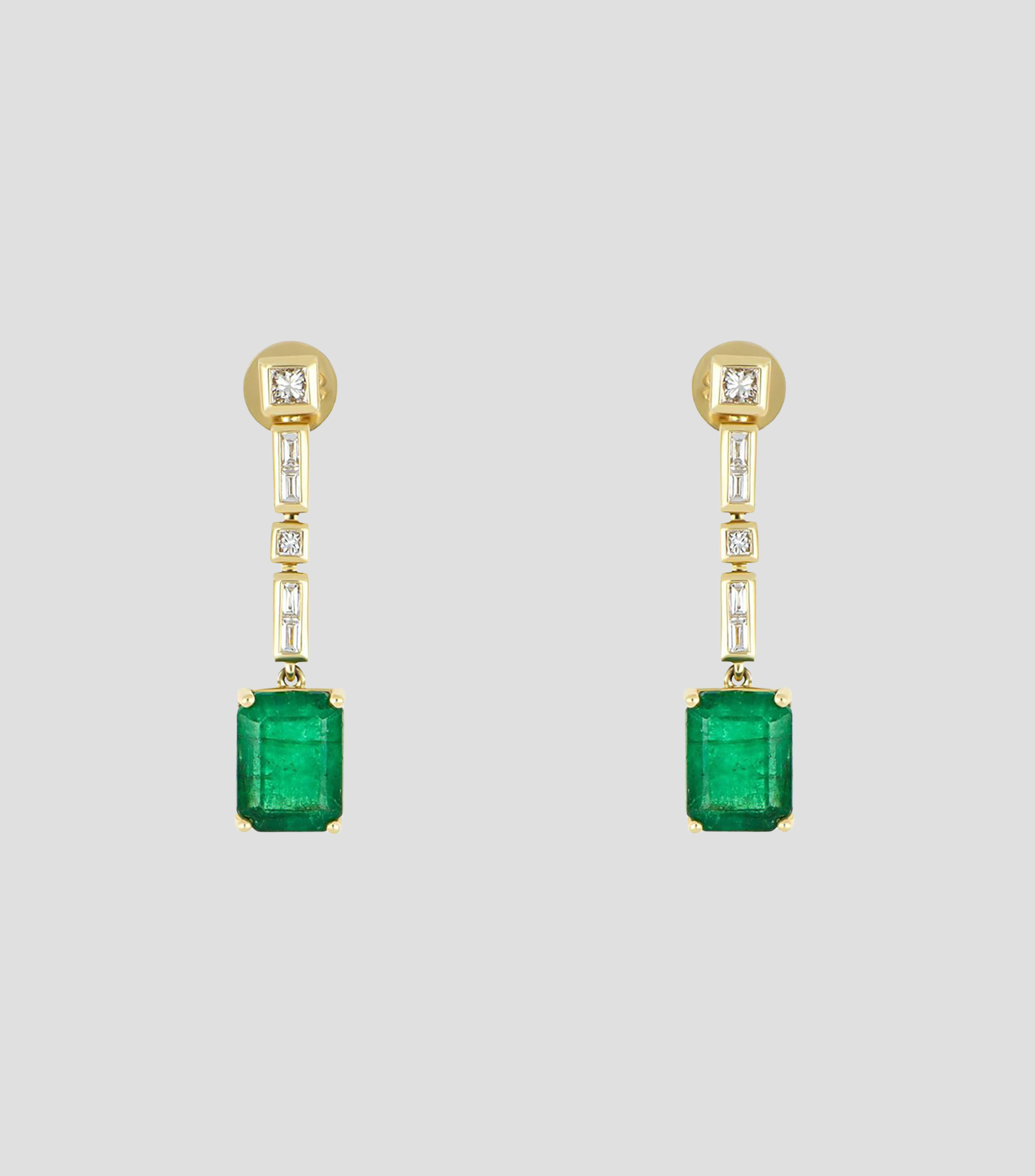 Aretes en Oro amarillo de 14 Kilates con Esmeralda y Diamante Mujer