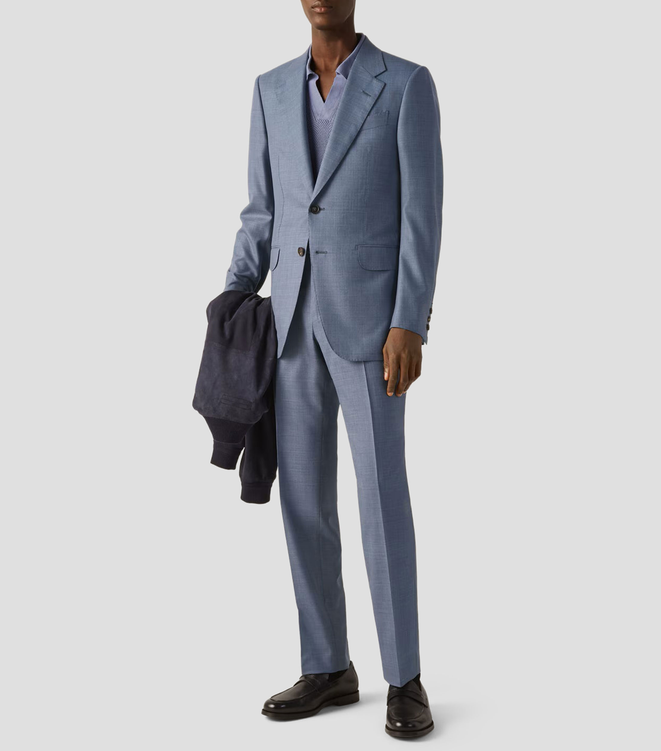 Traje de lana corte regular con microdiseño Hombre
