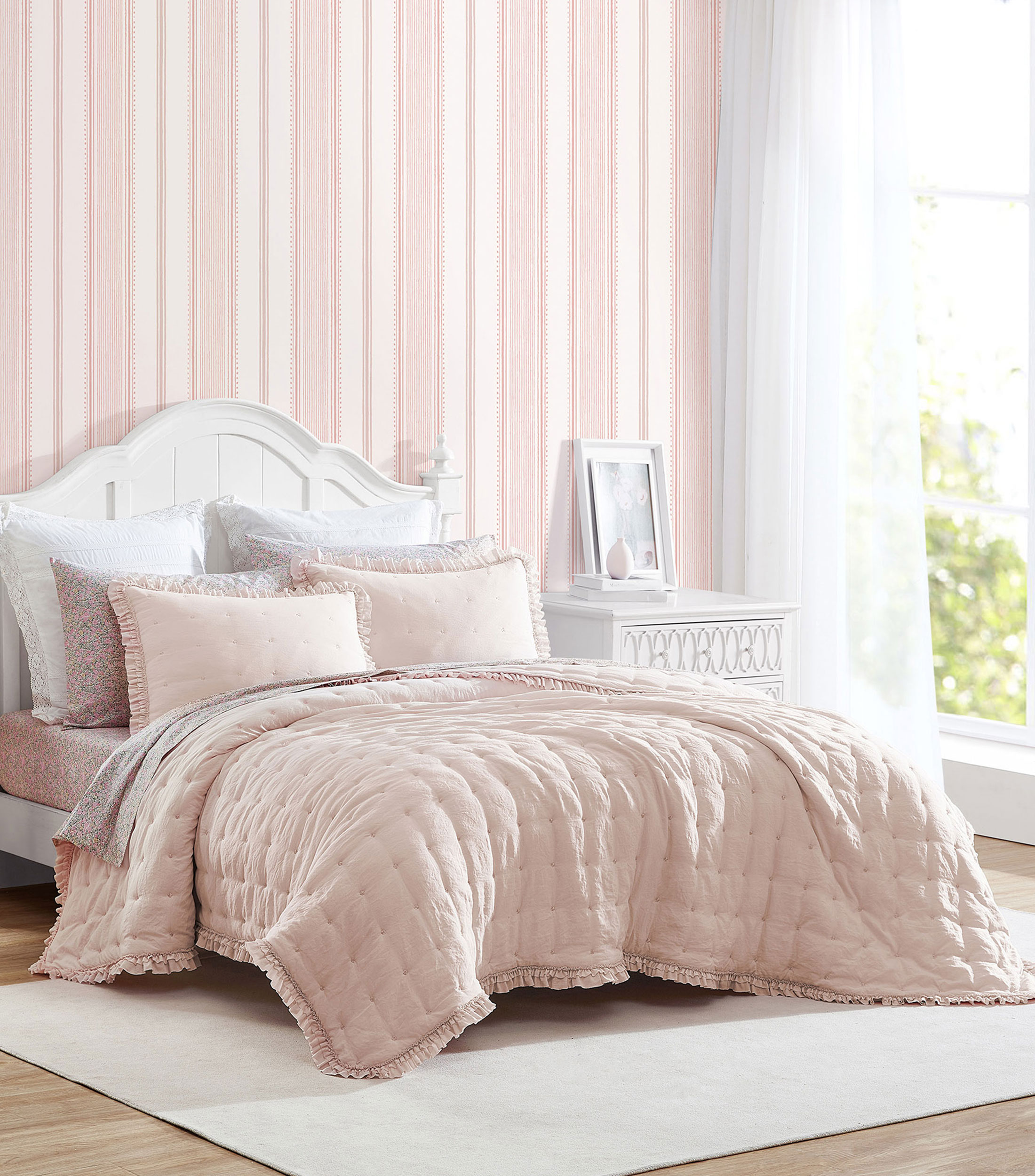 Juego de colcha Individual en Algodon Hailee Light Rosa