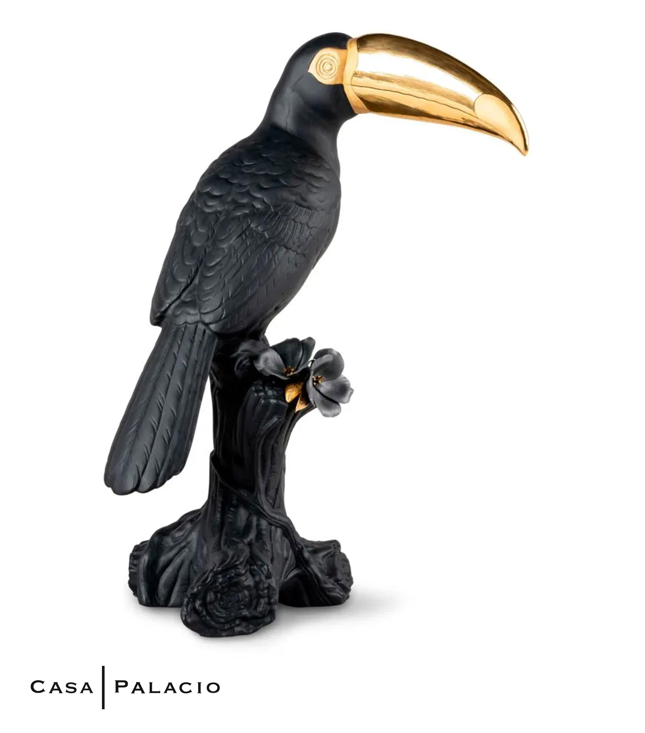 Accesorio Decorativo Tucan Negro con Dorado en Porcelana