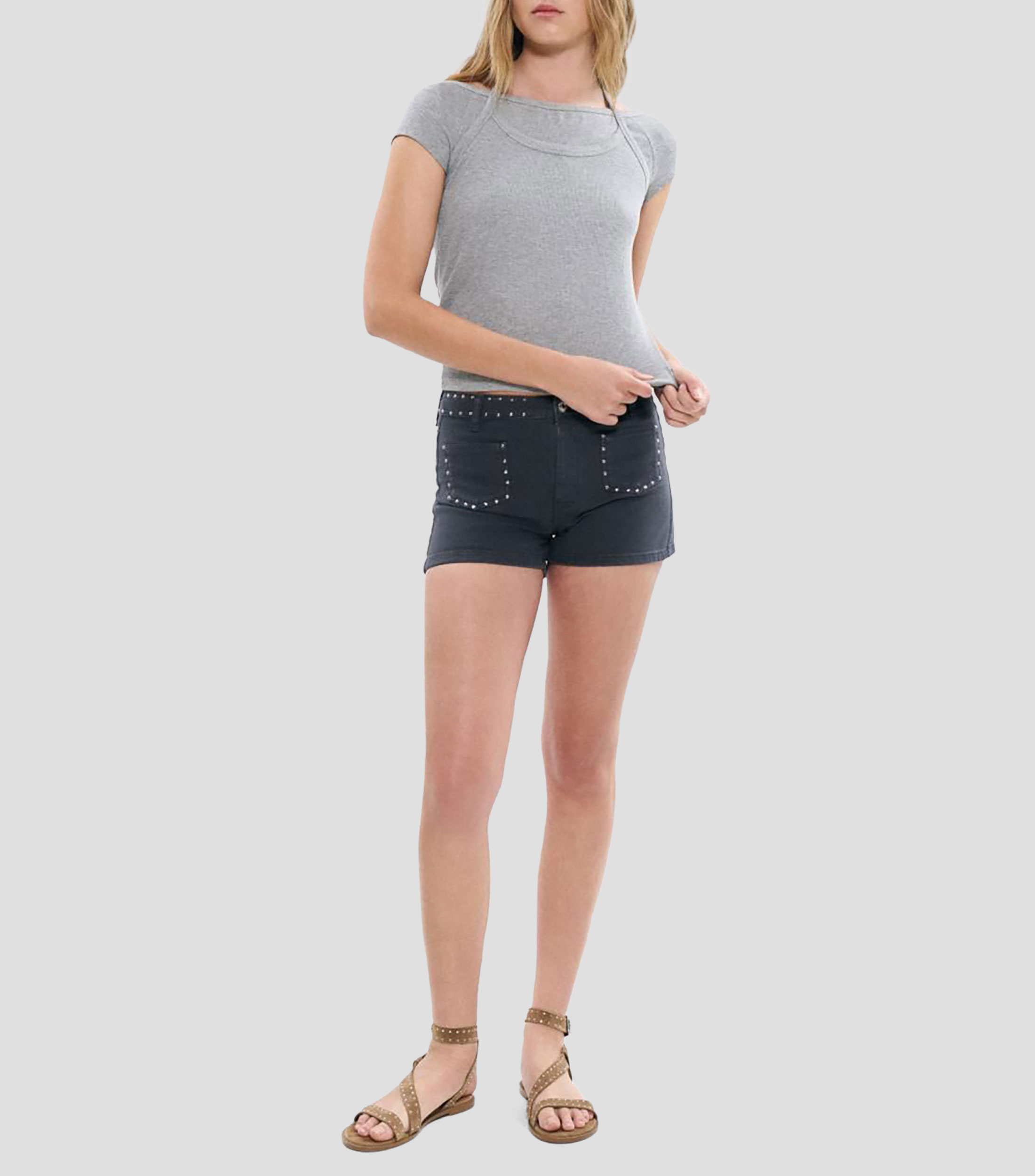 Playera cuello redondo manga corta jaspeada Mujer