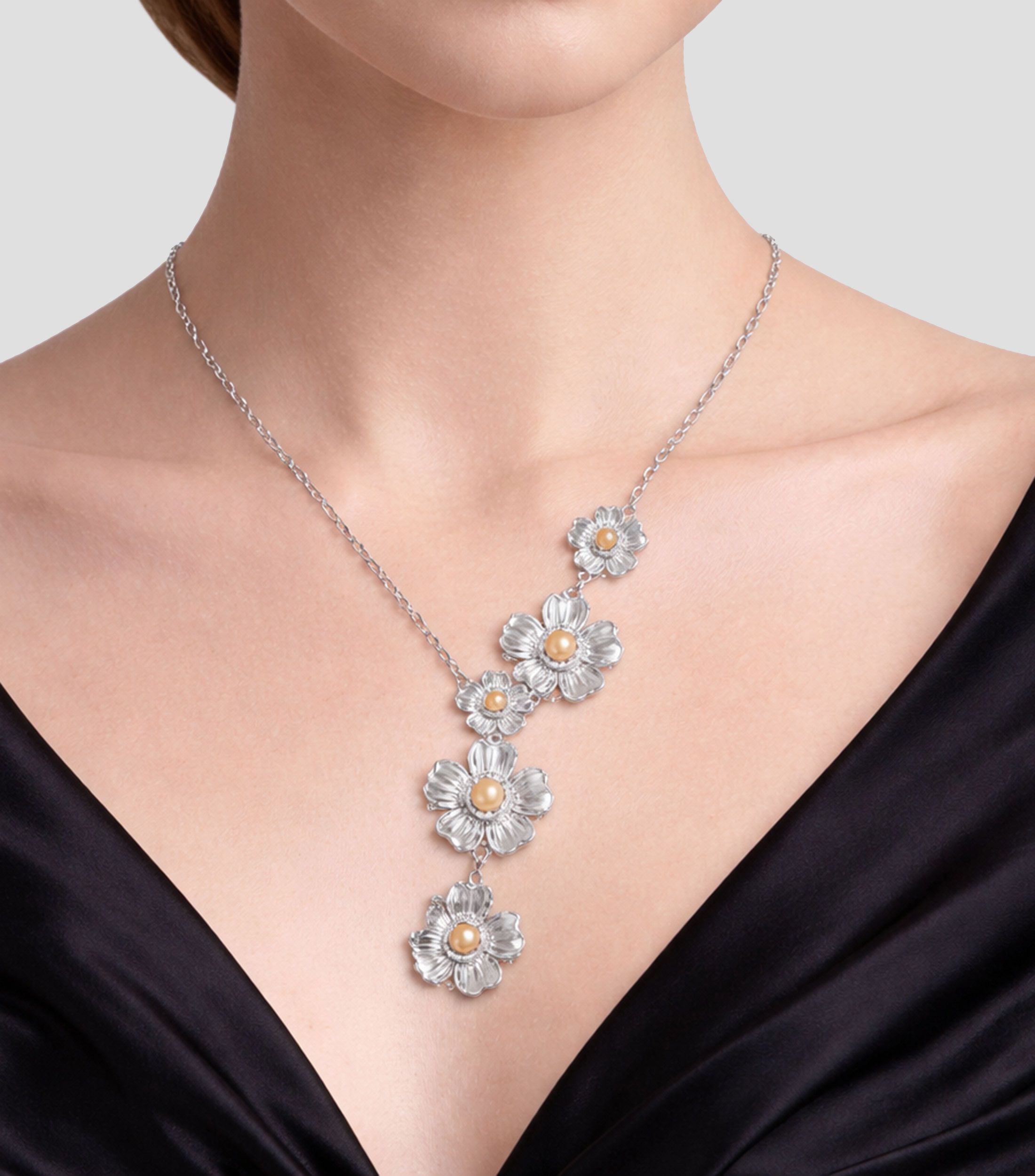 Collar en plata .925 con flores y cristal Mujer