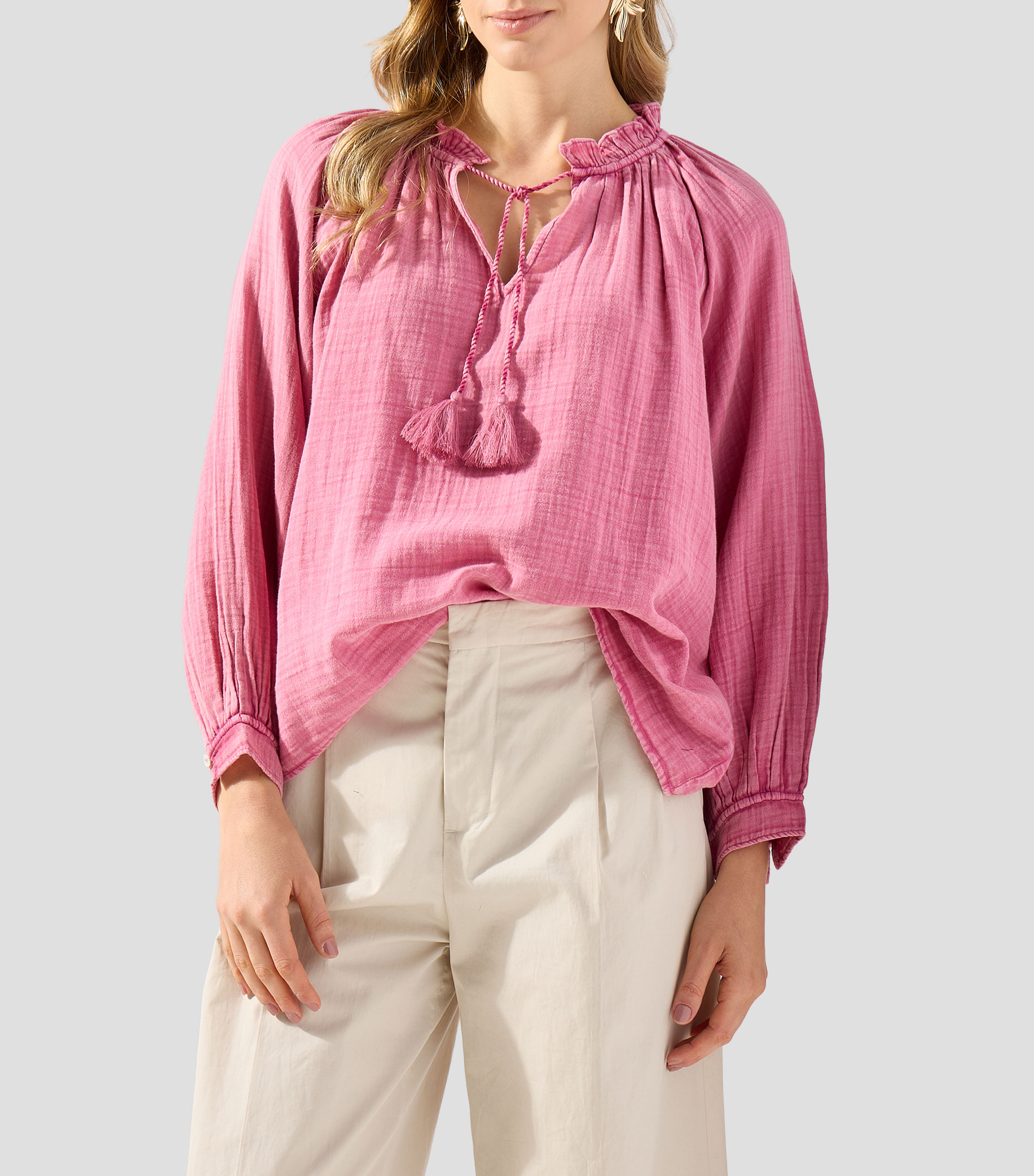 Blusa deslavada manga larga Mujer