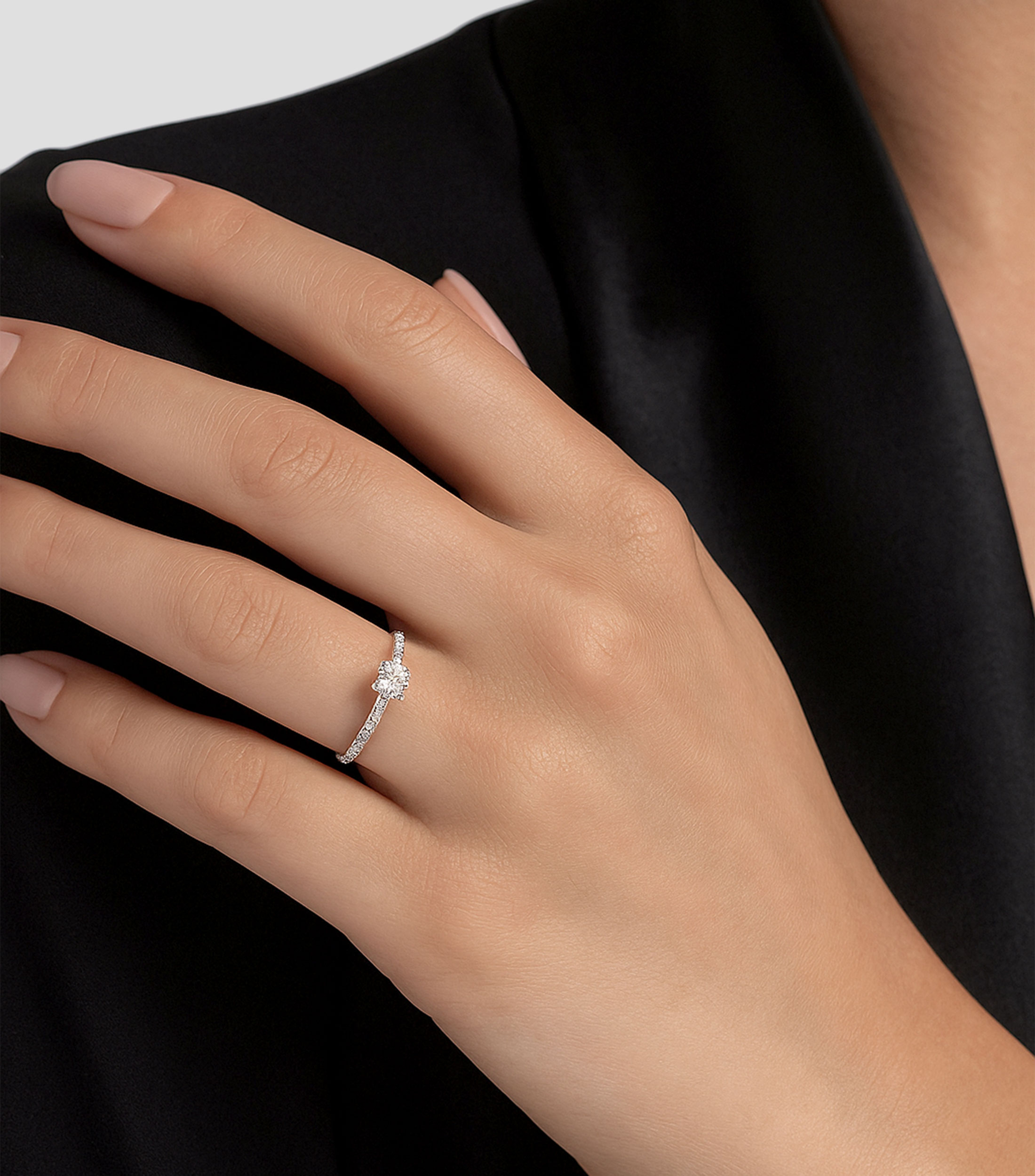 Anillo Solitario en Oro blanco 18 Kts Compromiso Mujer Talla: 20