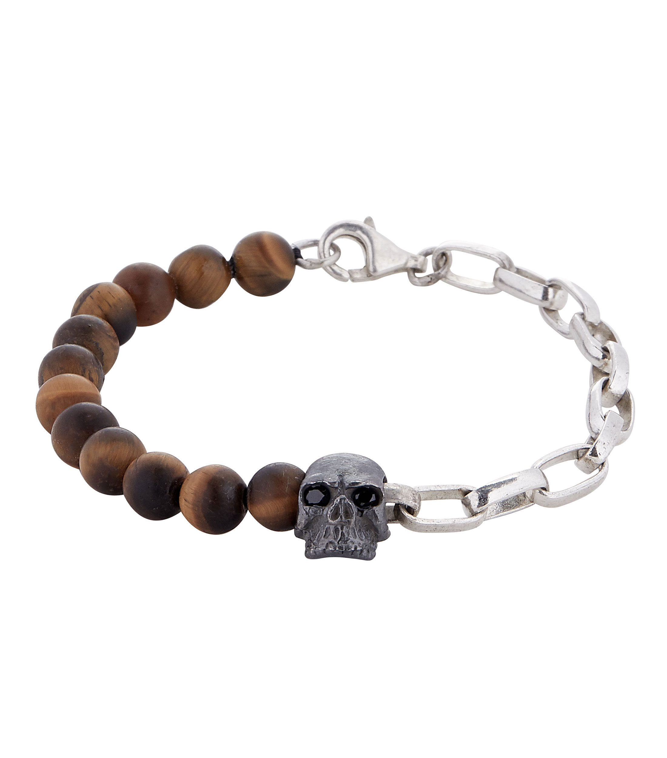 Pulsera Skull Tiger Eye Matte en plata Hombre