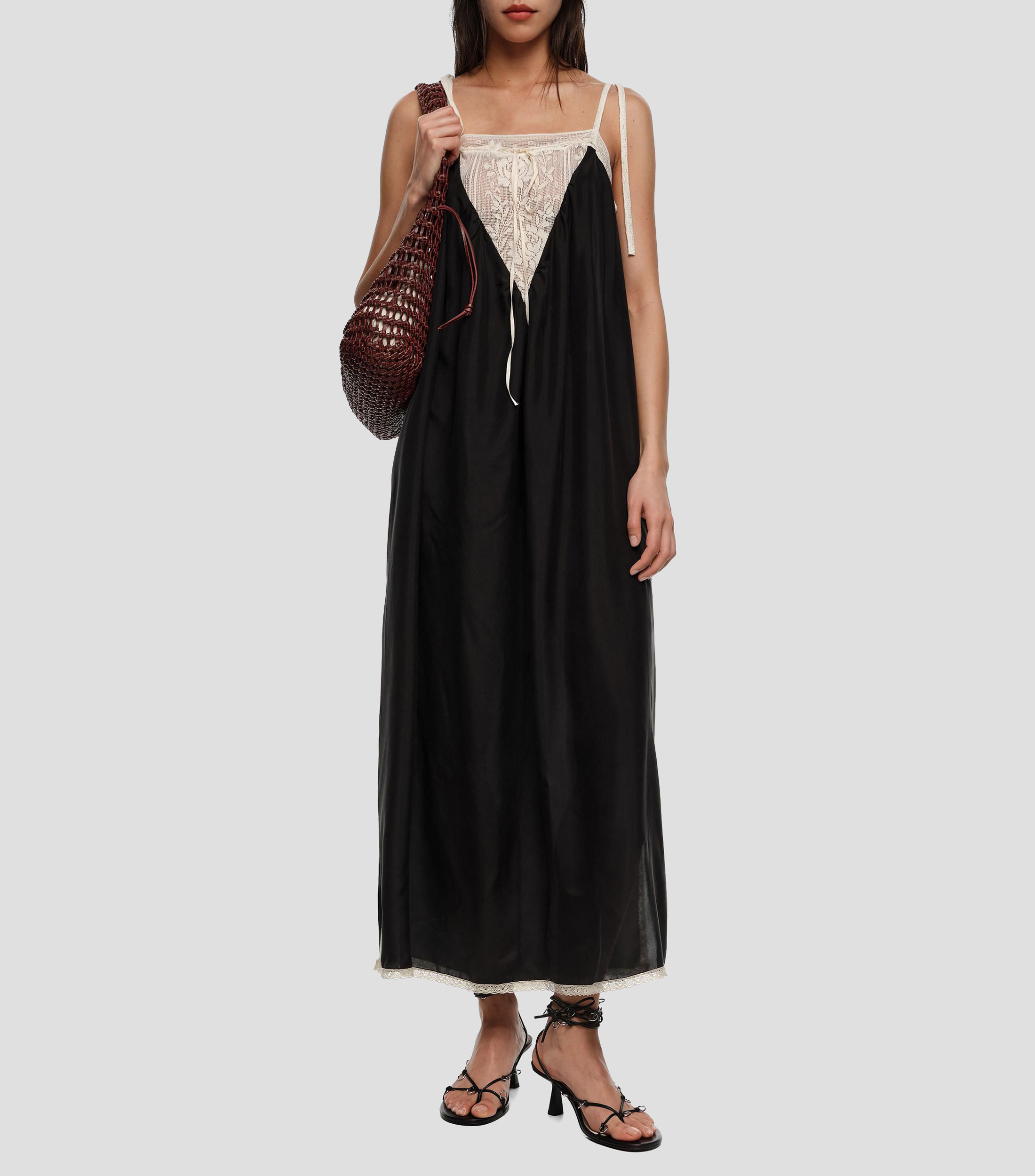 Vestido largo con tirantes y encajes Mujer