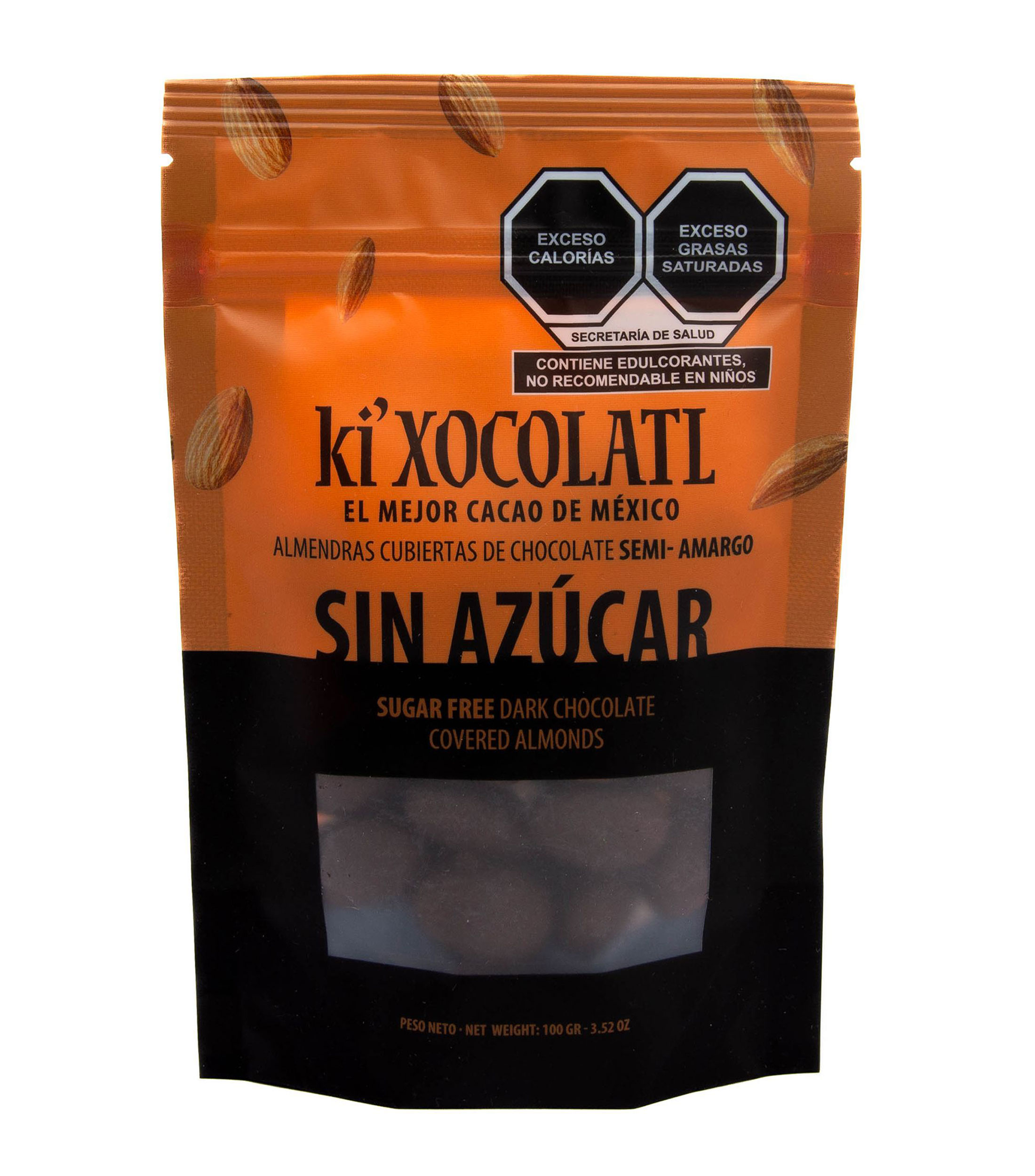 Almendras Cubiertas Chocolate Semiamargo Sin Azúcar, 100 gr