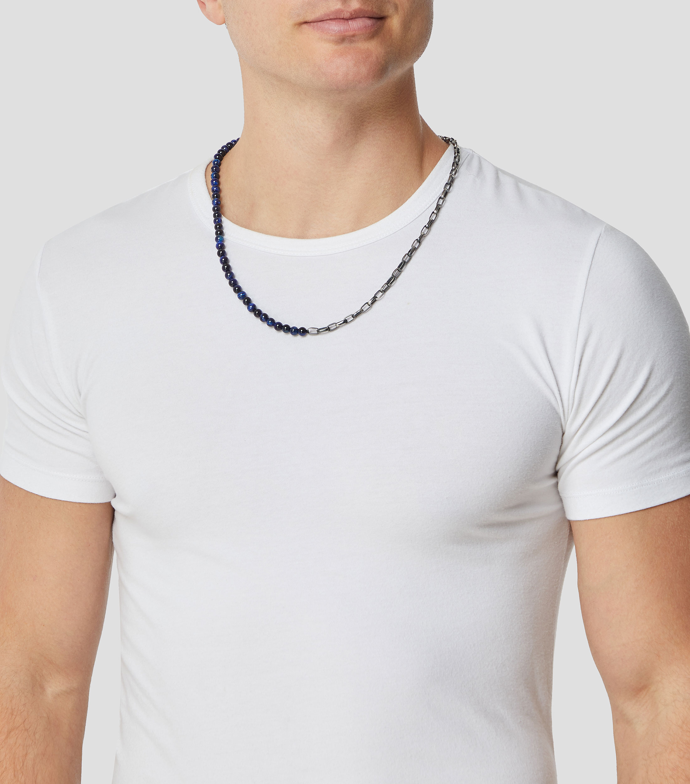 Collar Blue Tiger Eye Silver Hombre