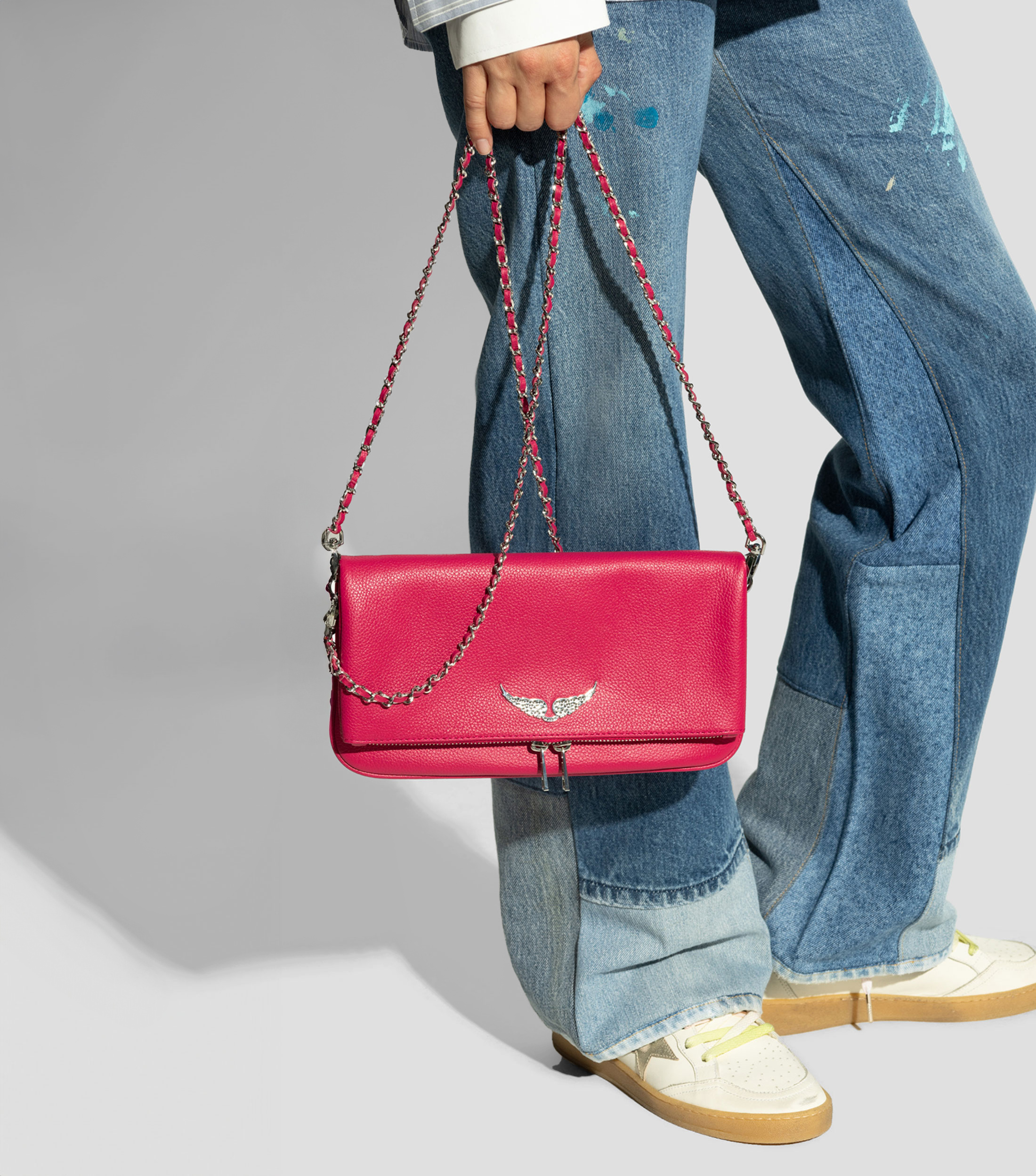 Bolsa Pouch en cuero Rock granulada Mujer