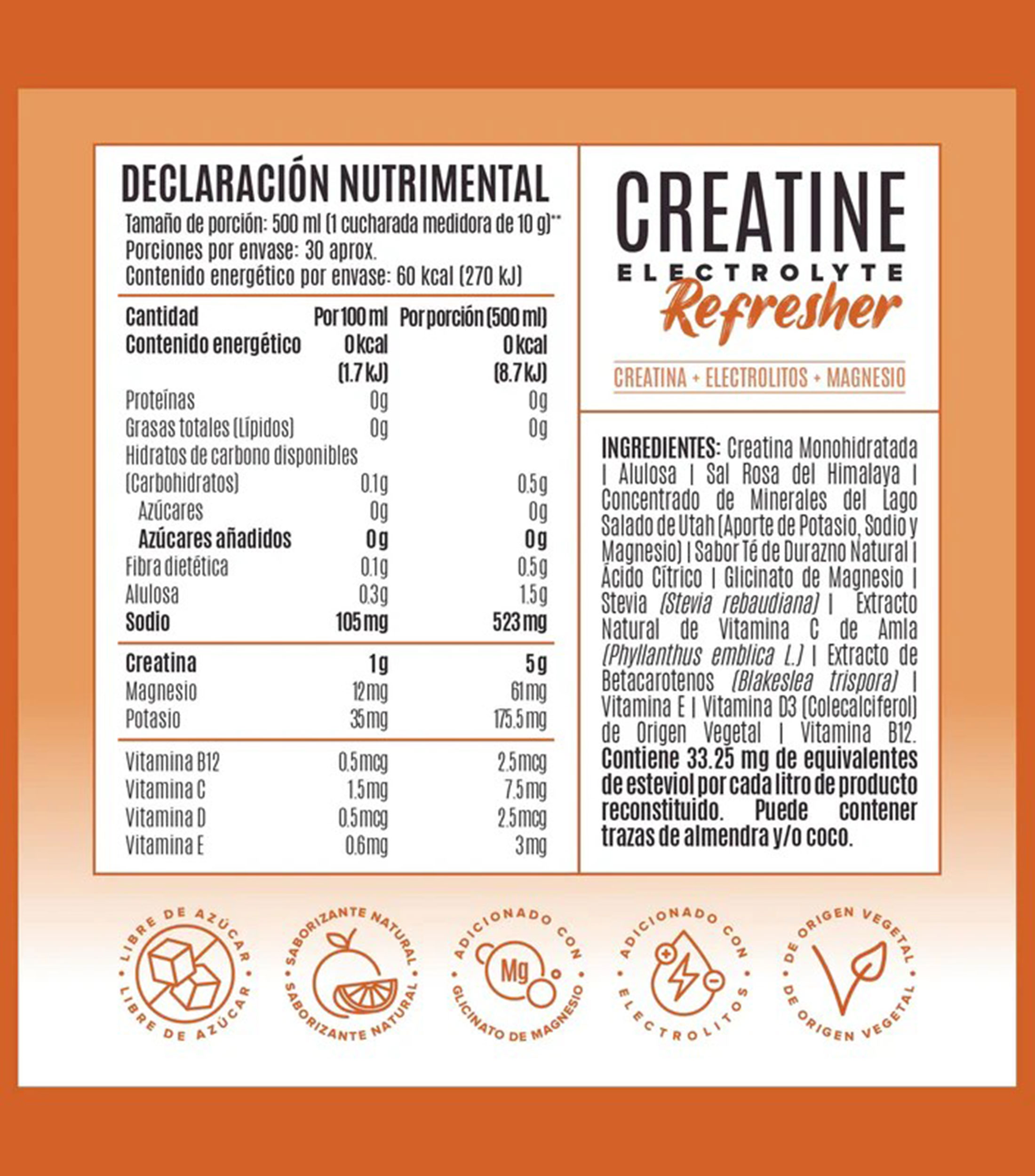 Suplemento alimenticio Creatine Electrolyte Refresher Golden Peach, 300 g
