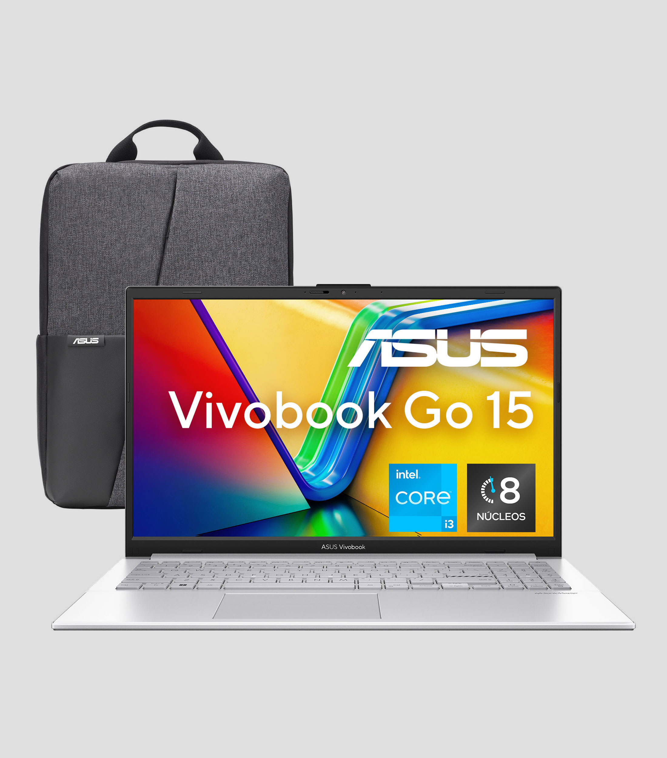 Laptop, Vivobook Go 15, 15.6", Intel Core i3, RAM 8 GB, SSD 512 GB, Plata