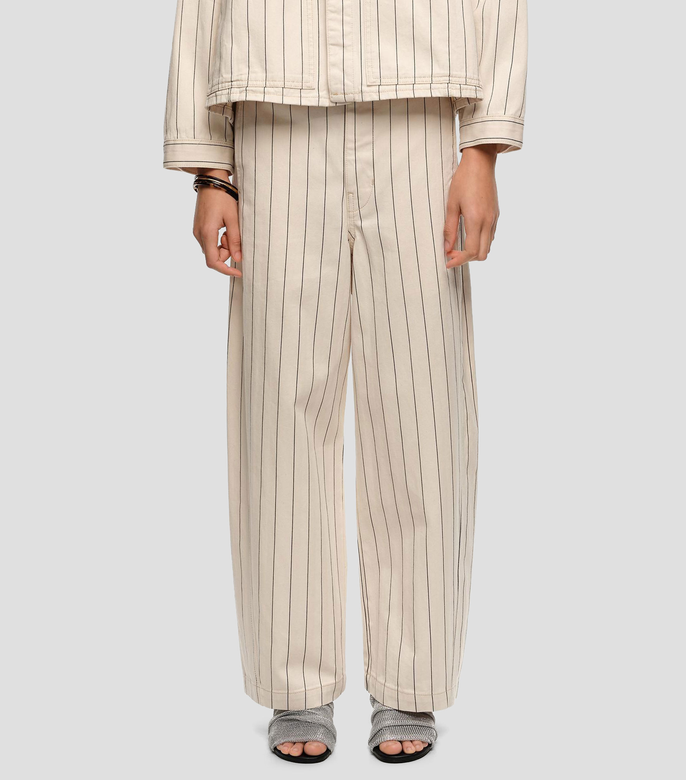 Pantalón denim rayas blanco roto Mujer