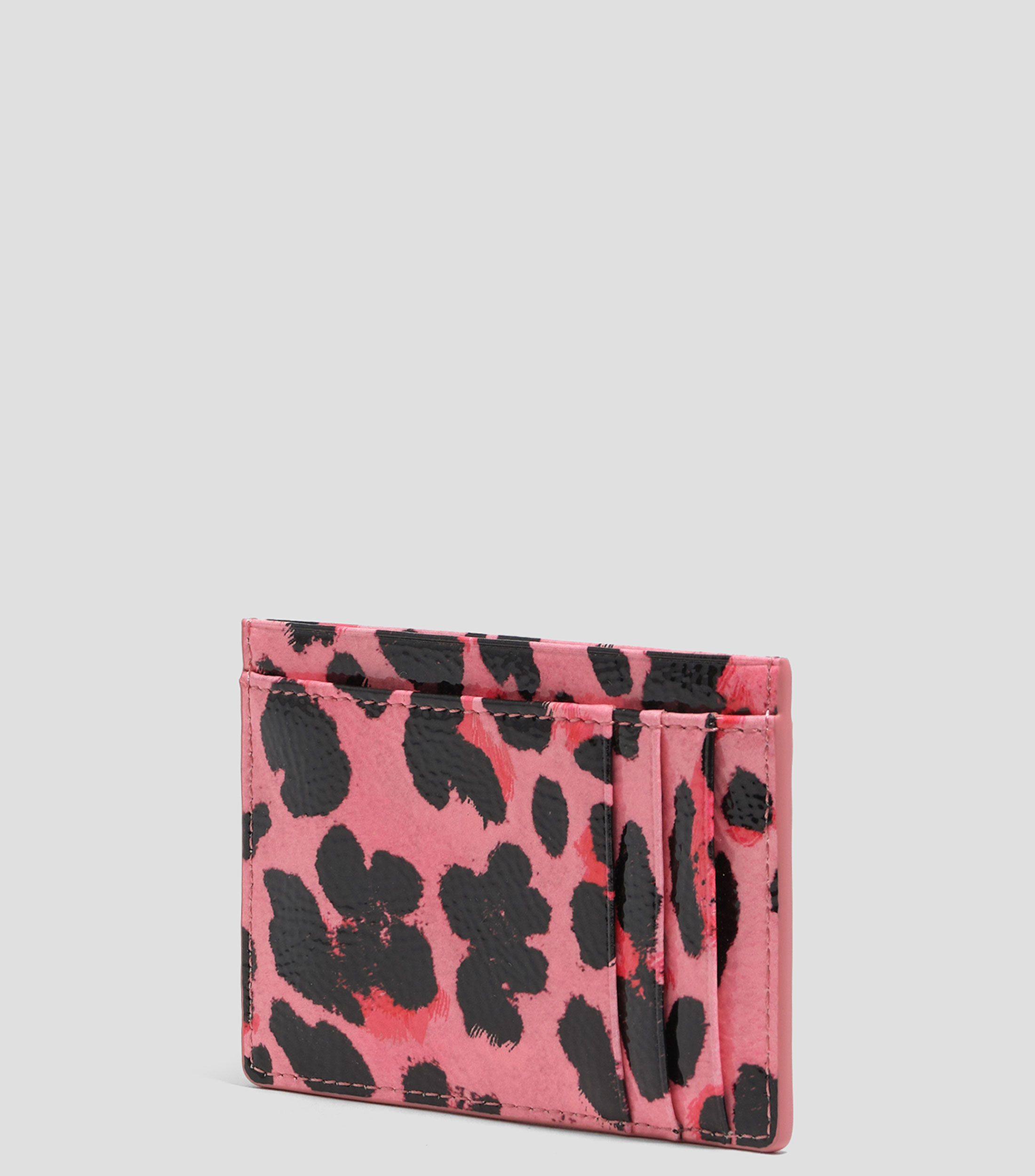 Tarjetero textura brillo print Leopard fresa Mujer