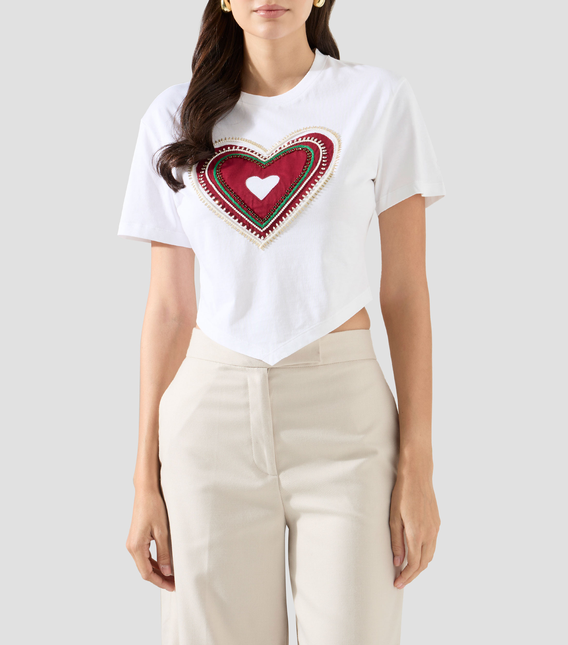 Playera de cuello redondo con manga corta estampada Mujer