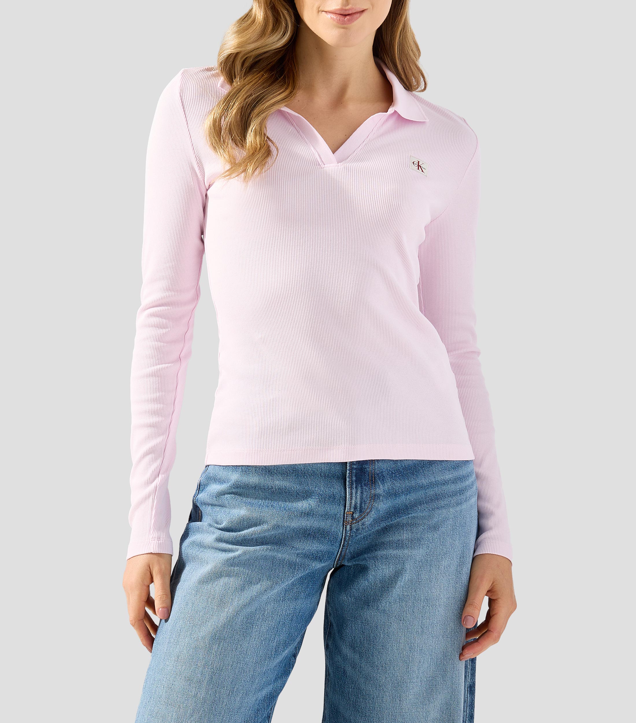 Playera cuello V manga larga lisa Mujer