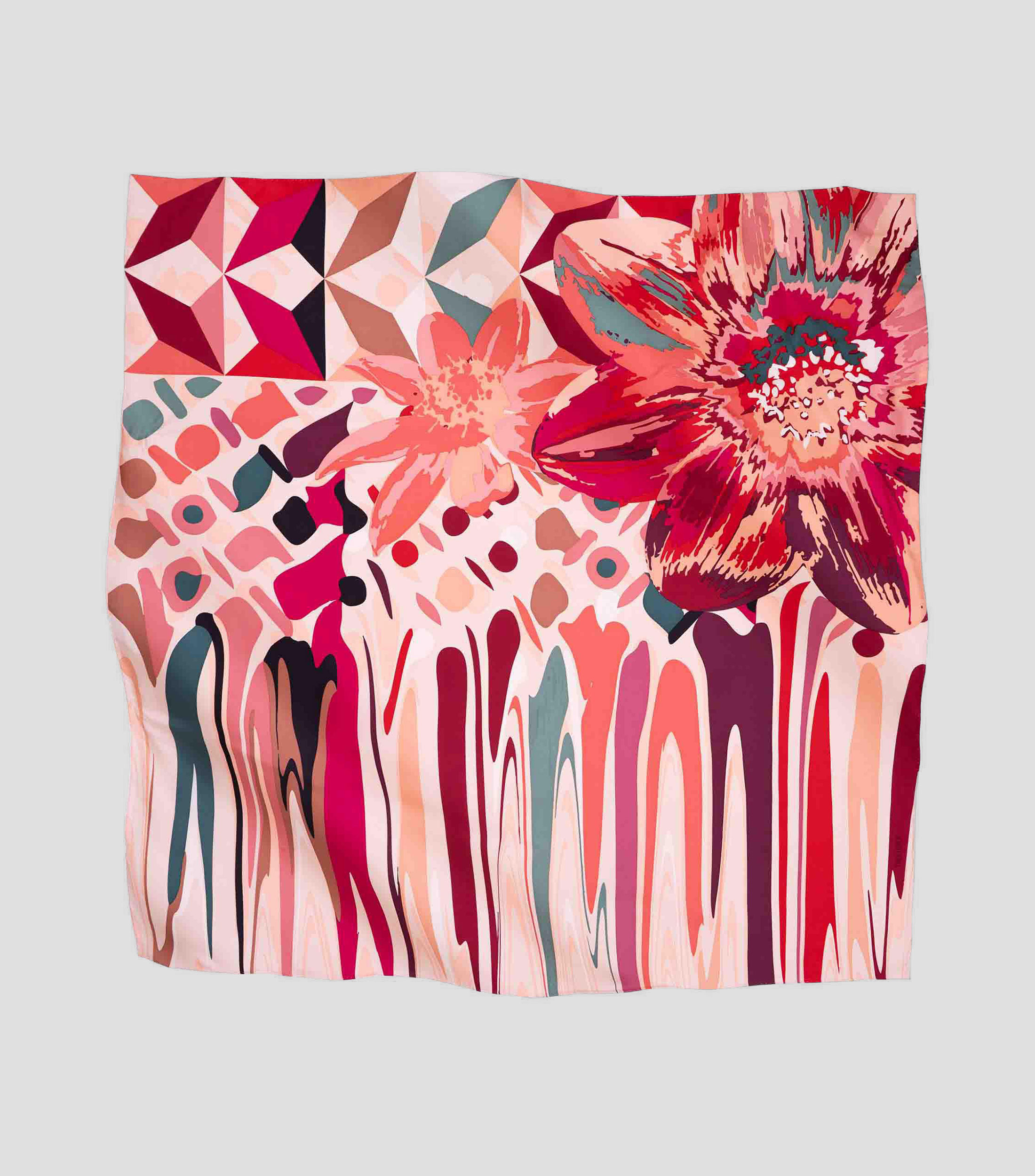 Mascada en seda rojo estampada Mujer