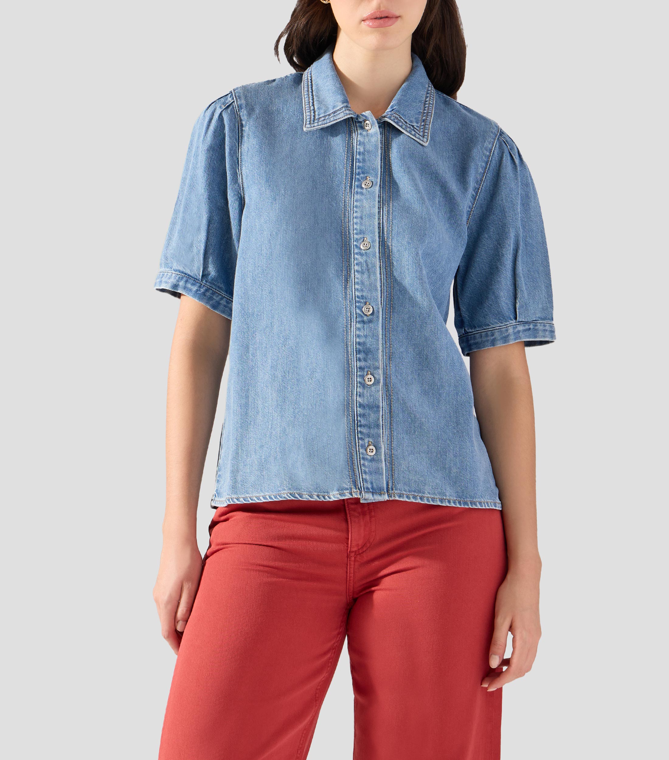 Camisa lisa manga corta Mujer