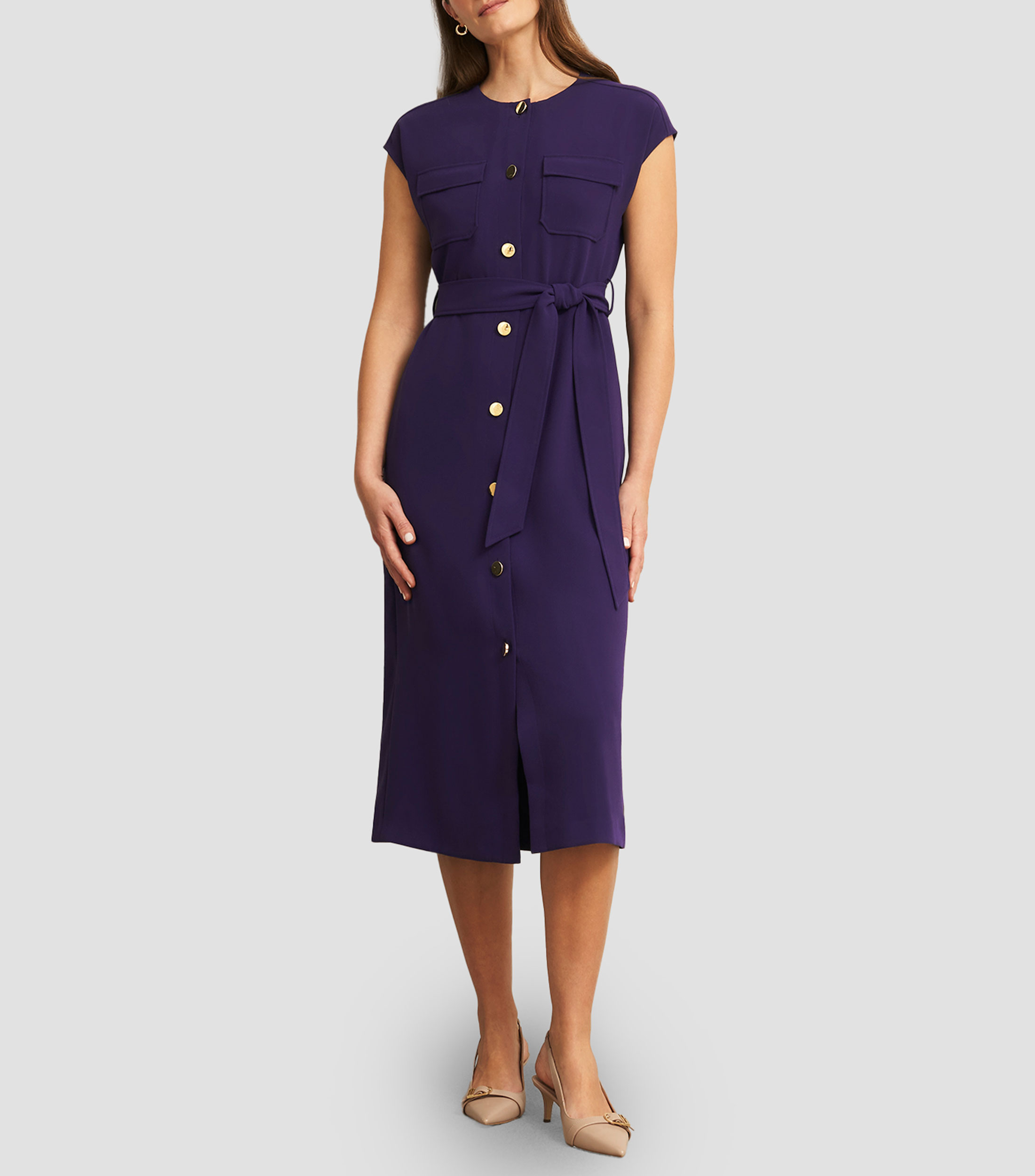 Vestido Midi liso manga corta Mujer