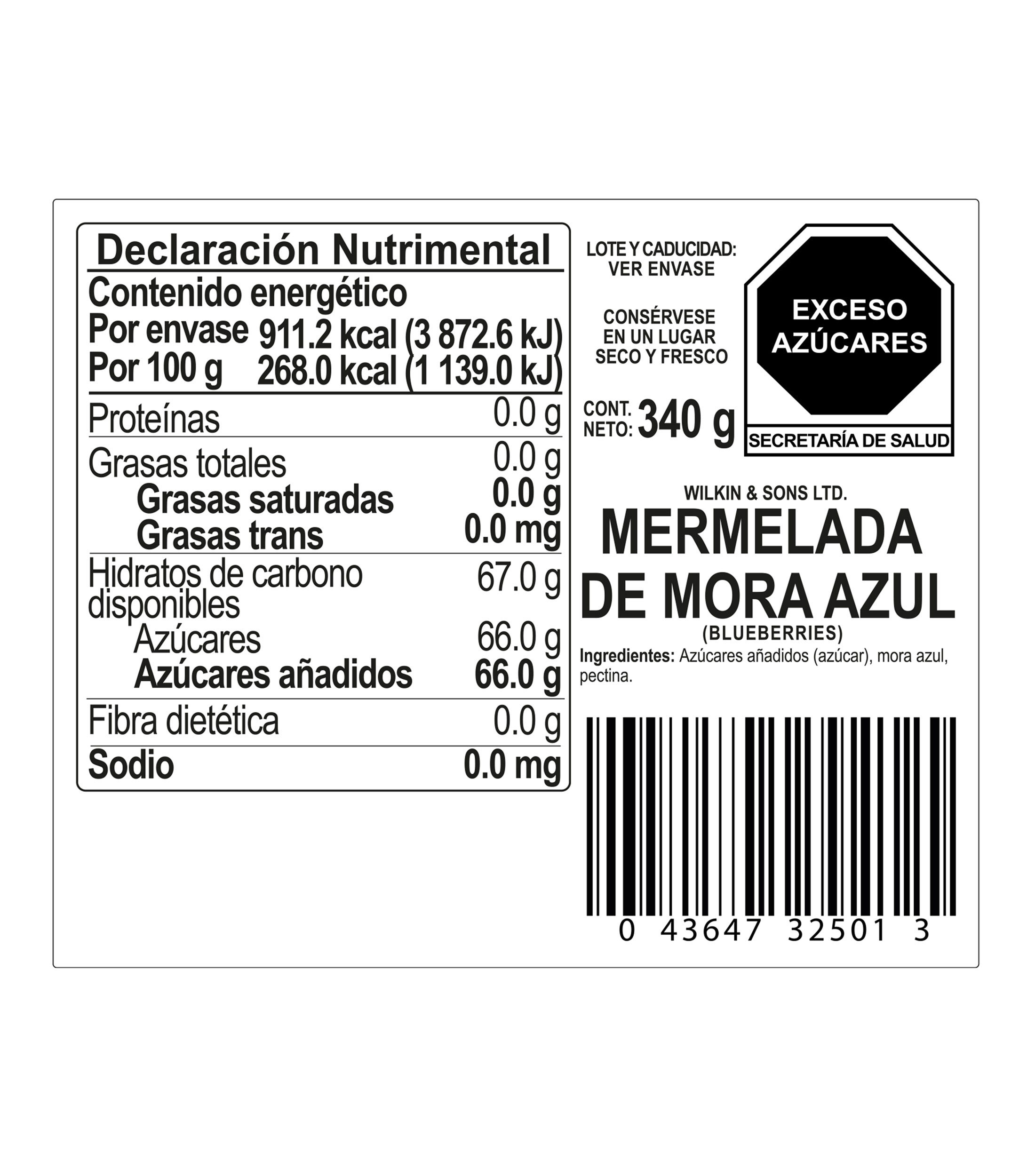 Mermelada de mora azul, 340 g