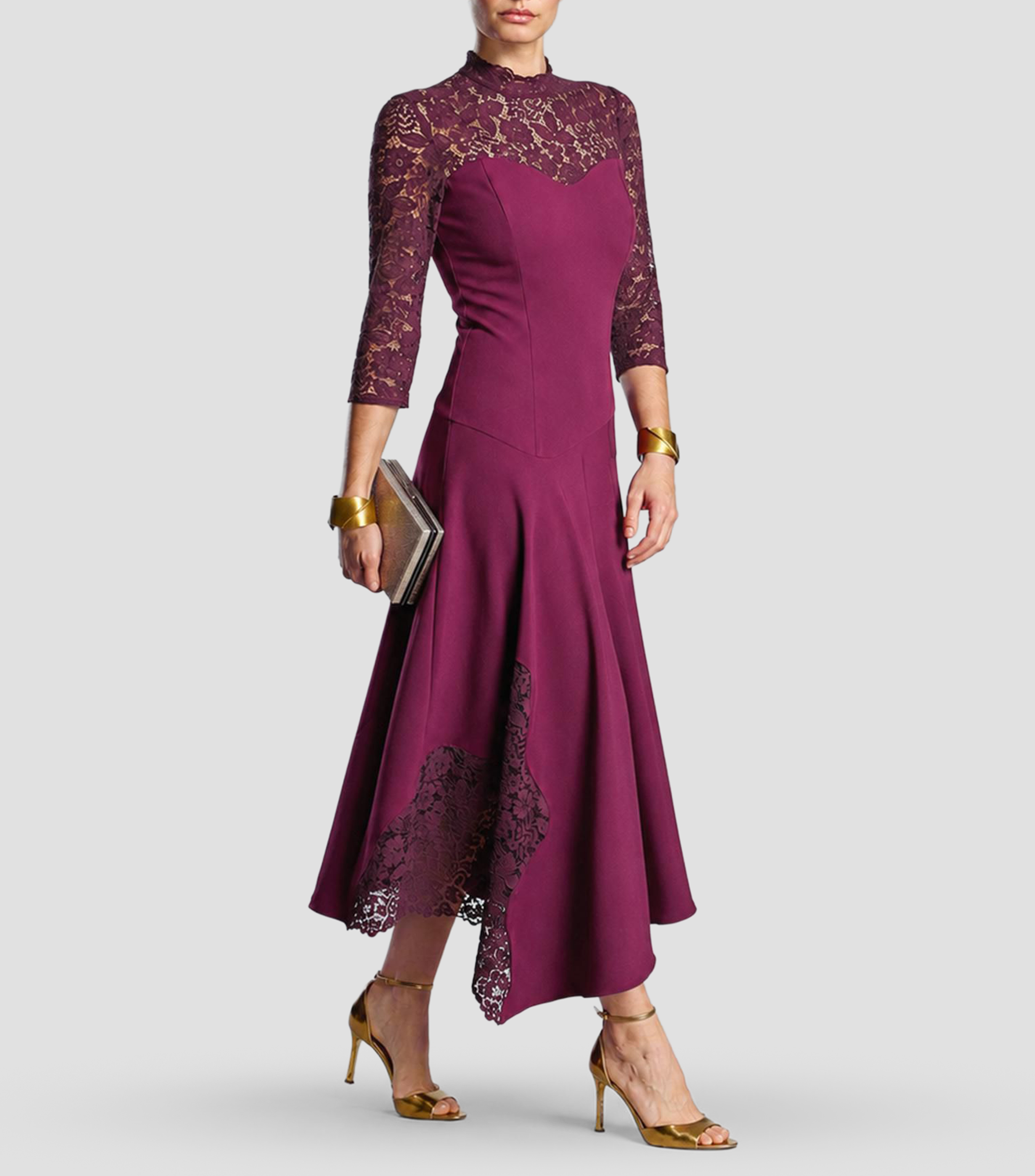 Vestido largo manga 3/4 liso Mujer