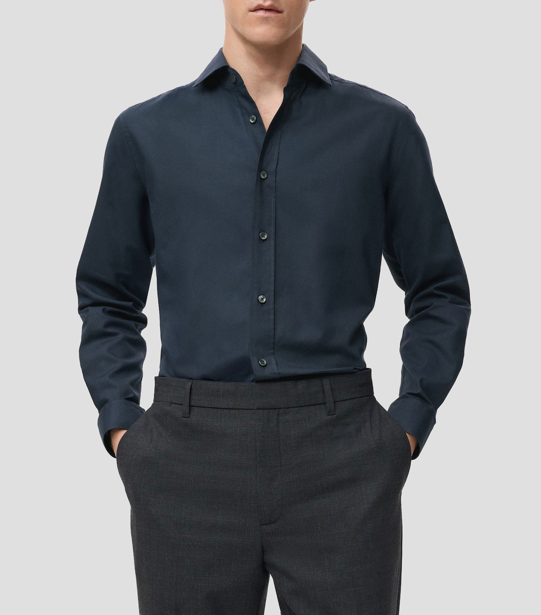 Camisa lisa de manga larga Hombre