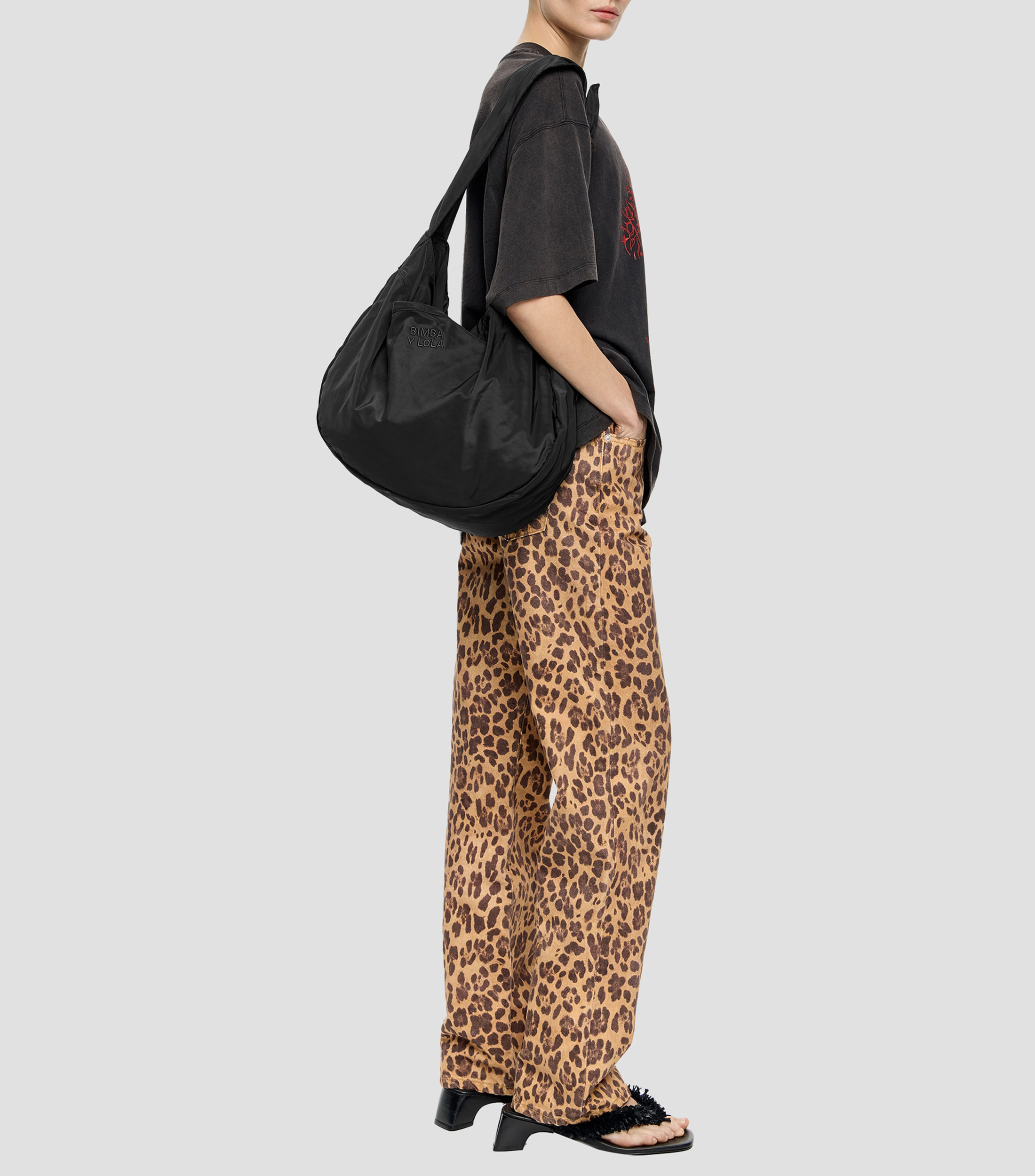 Bolsa shopper grande nylon negra Mujer