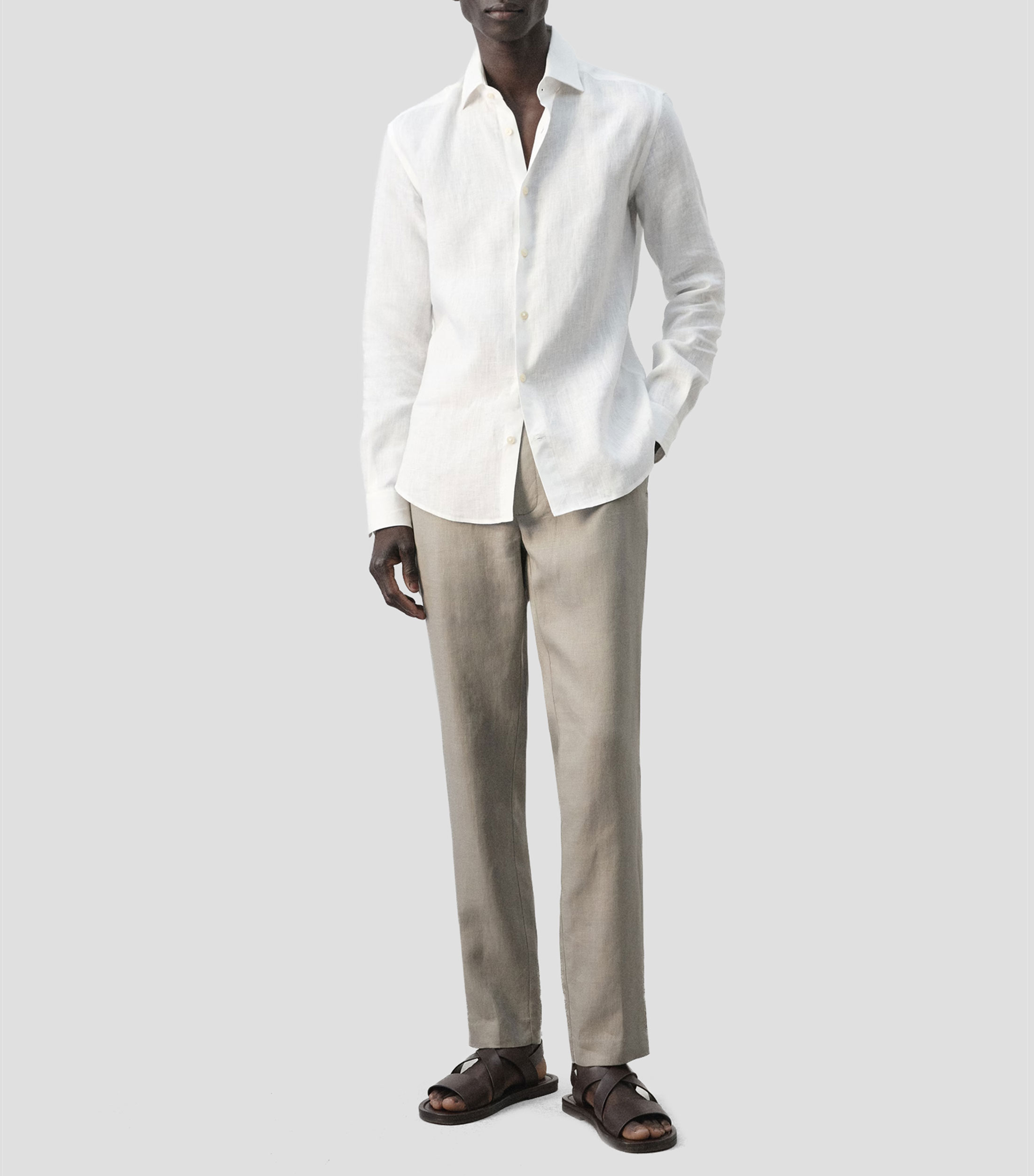 Camisa lisa manga larga Hombre