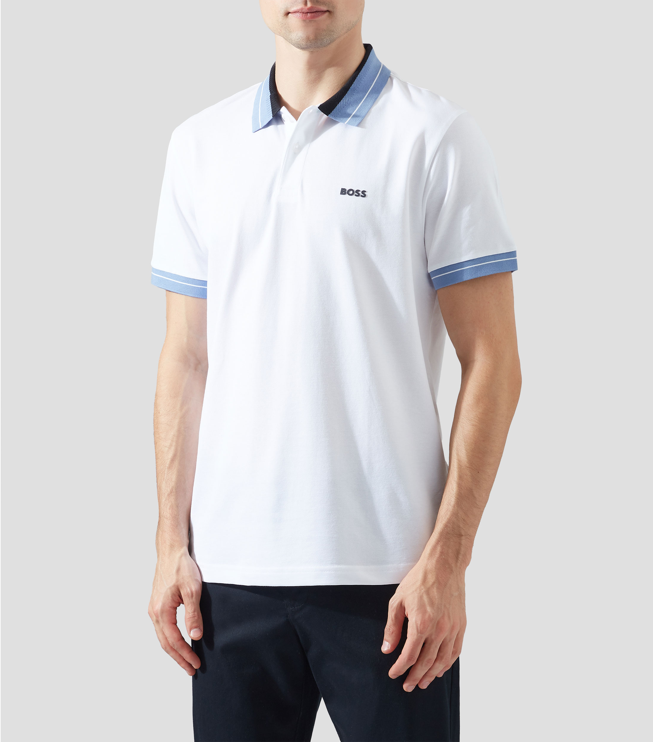 Polo de algodón elástico con detalles de raya Hombre