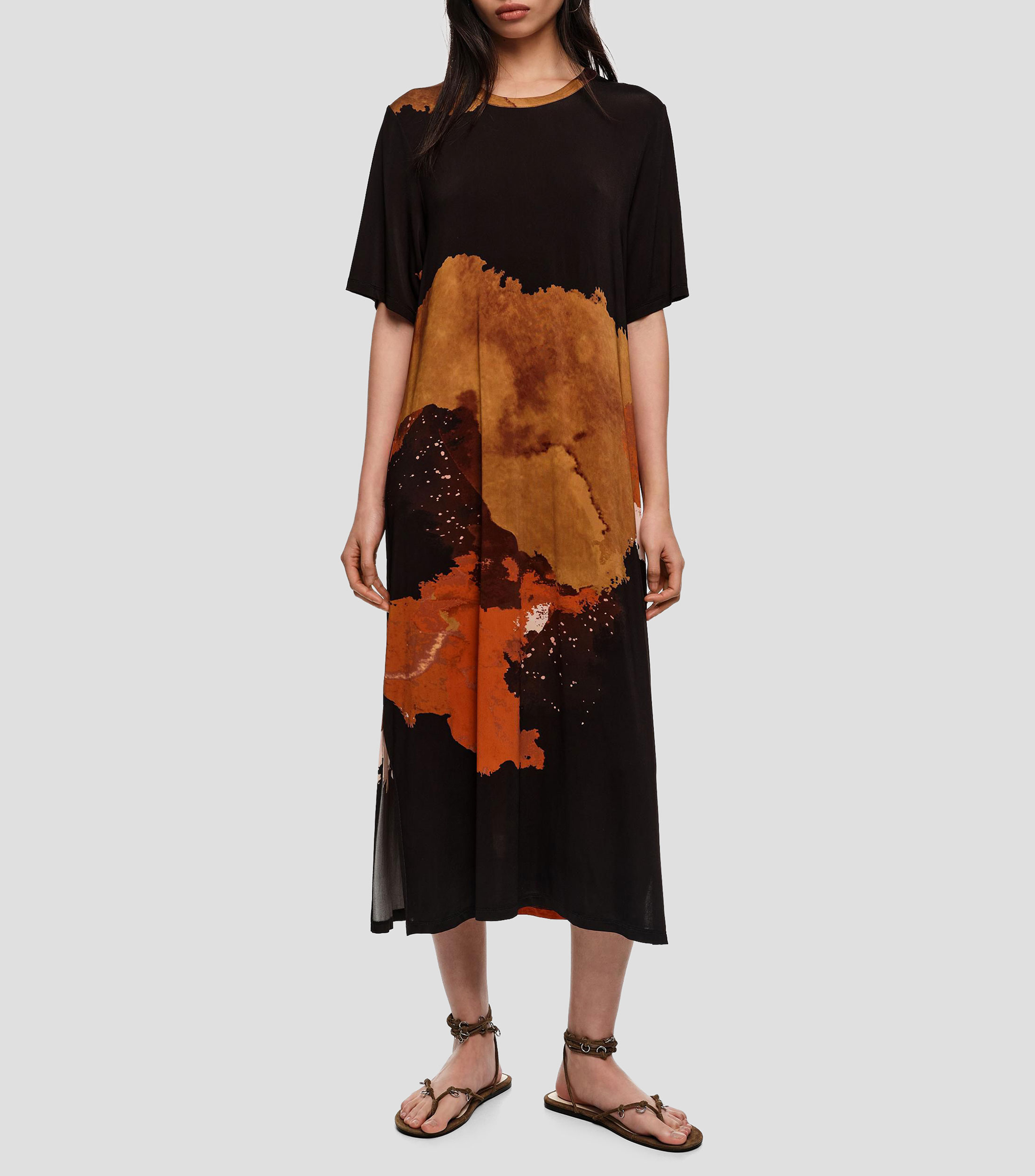 Vestido midi fluido estampado Mujer