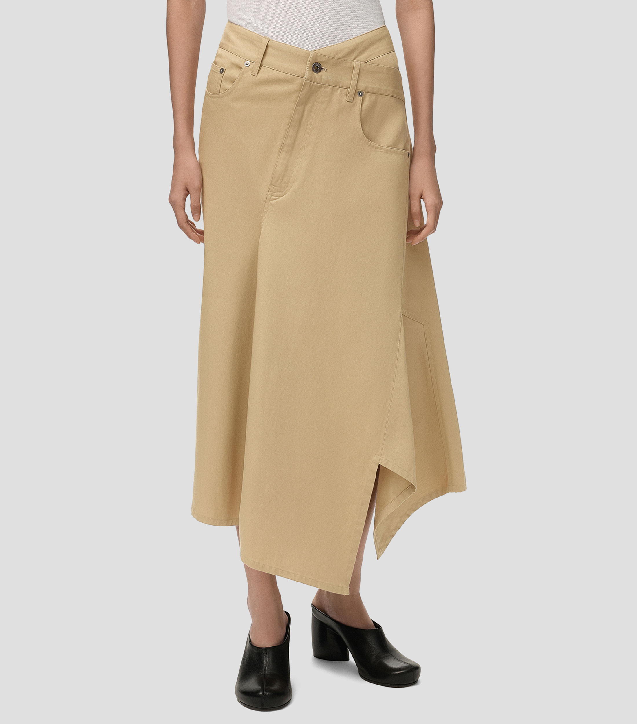Falda midi de corte asimétrico lisa Mujer