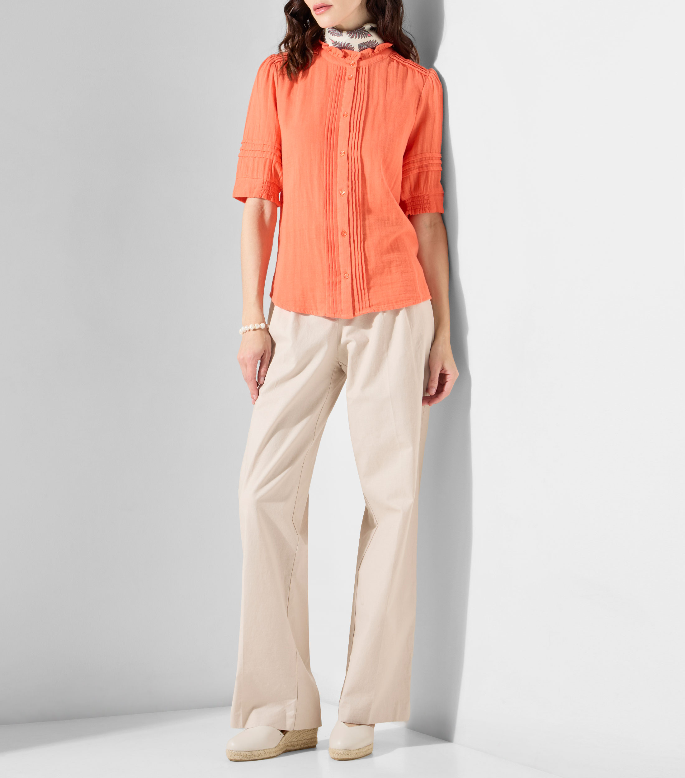 Camisa lisa con manga corta Mujer