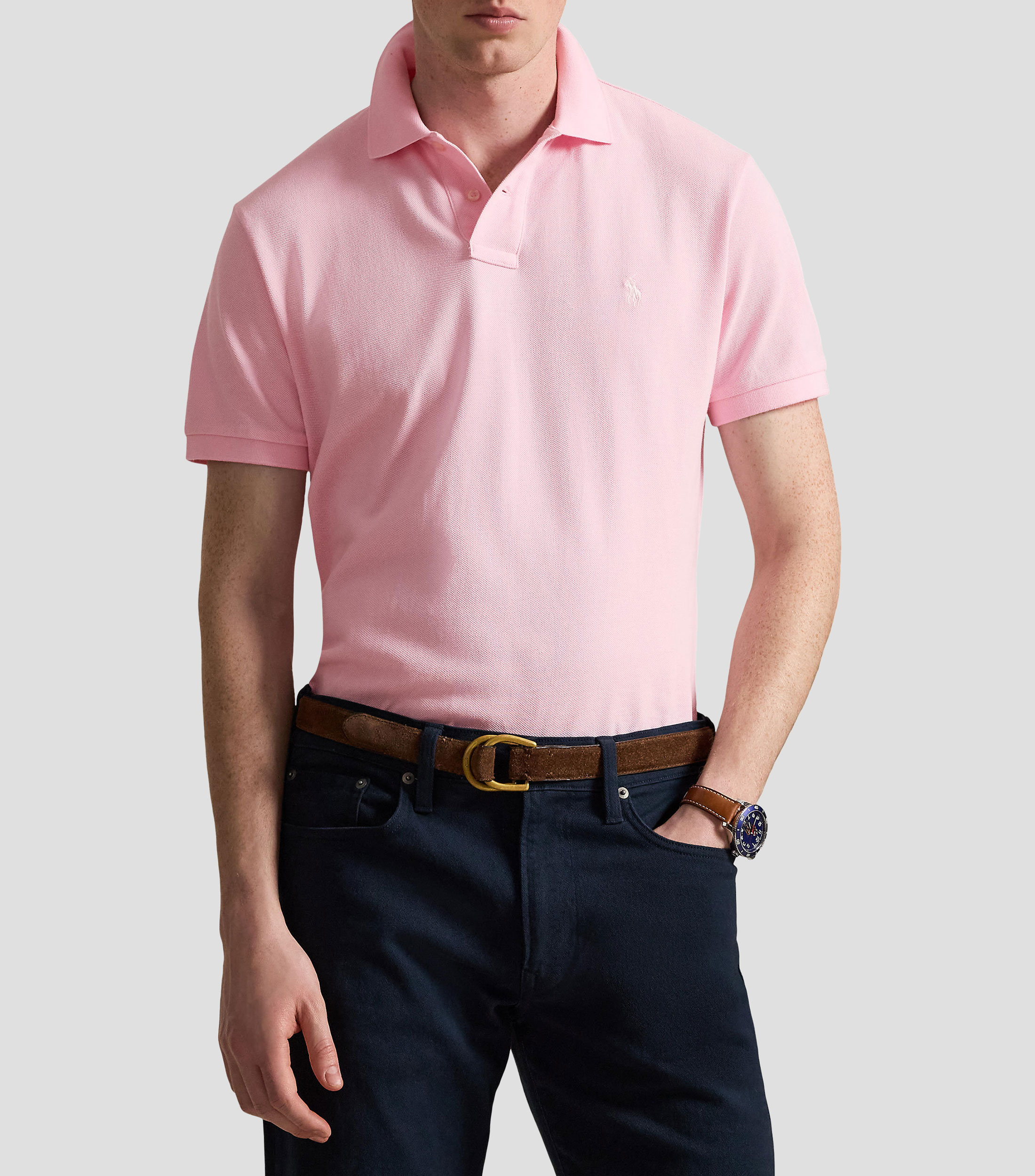 Playera tipo polo con manga corta lisa Hombre