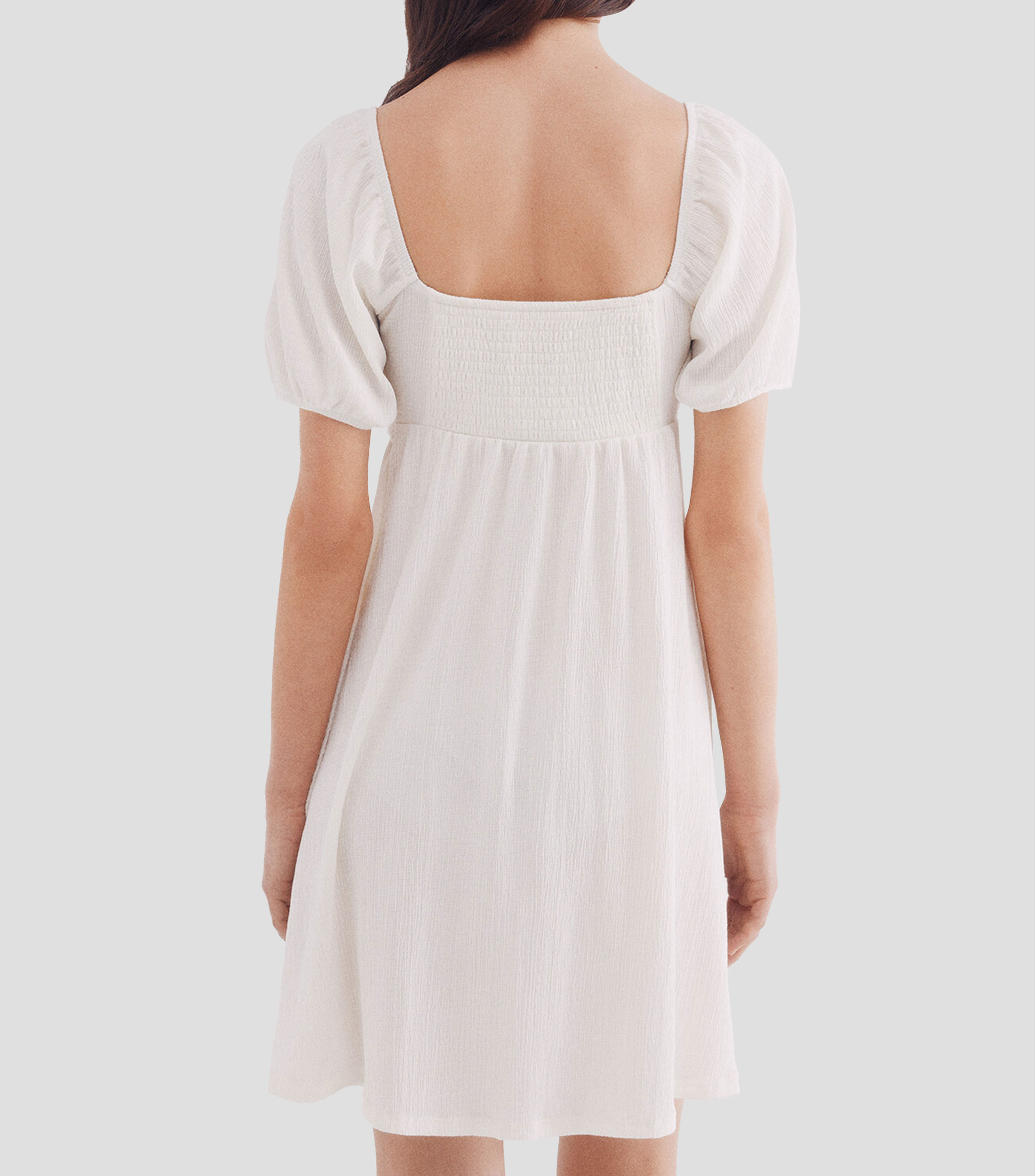 Vestido corto liso de manga corta Mujer