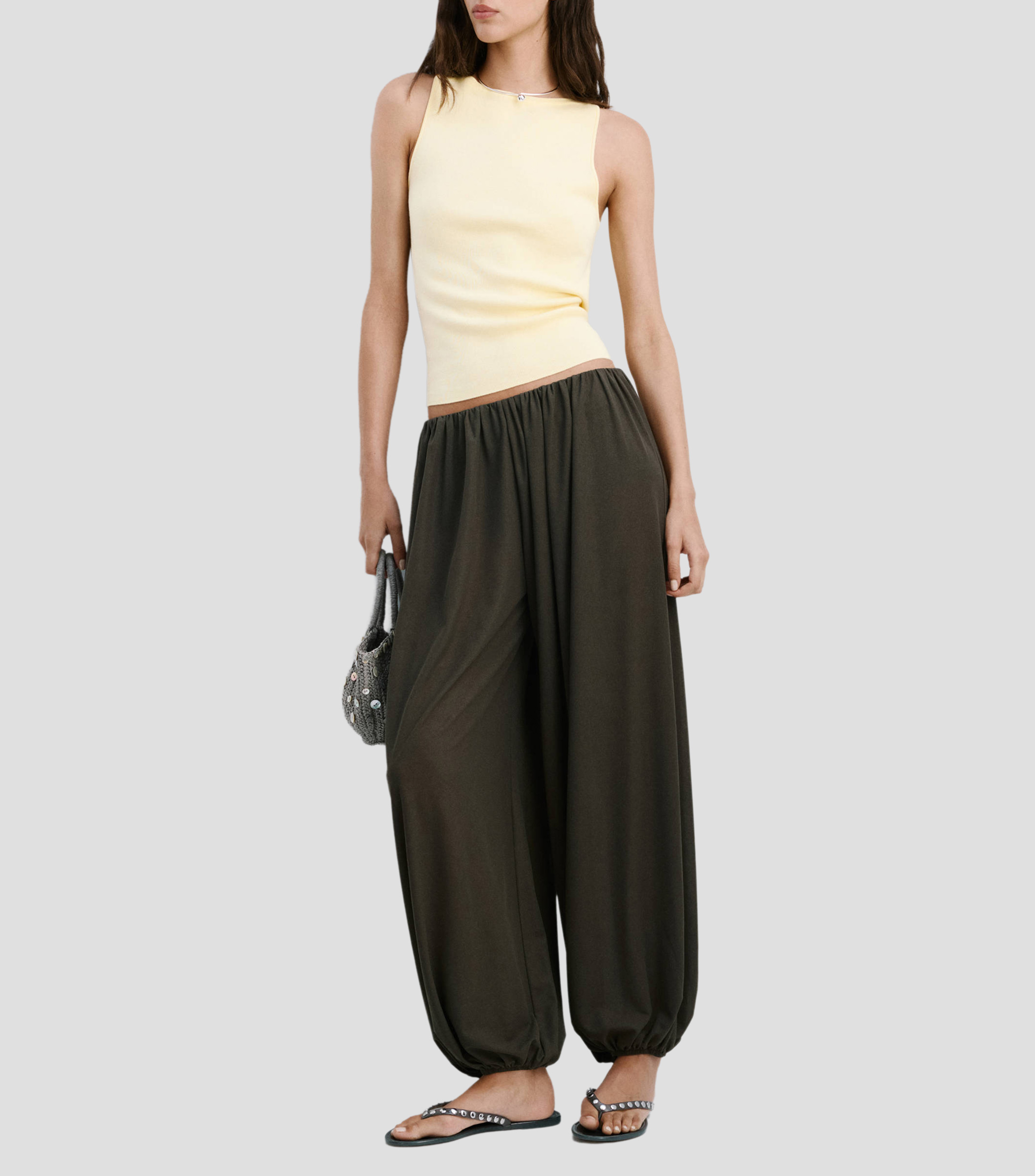 Top cuello redondo sin mangas liso Mujer