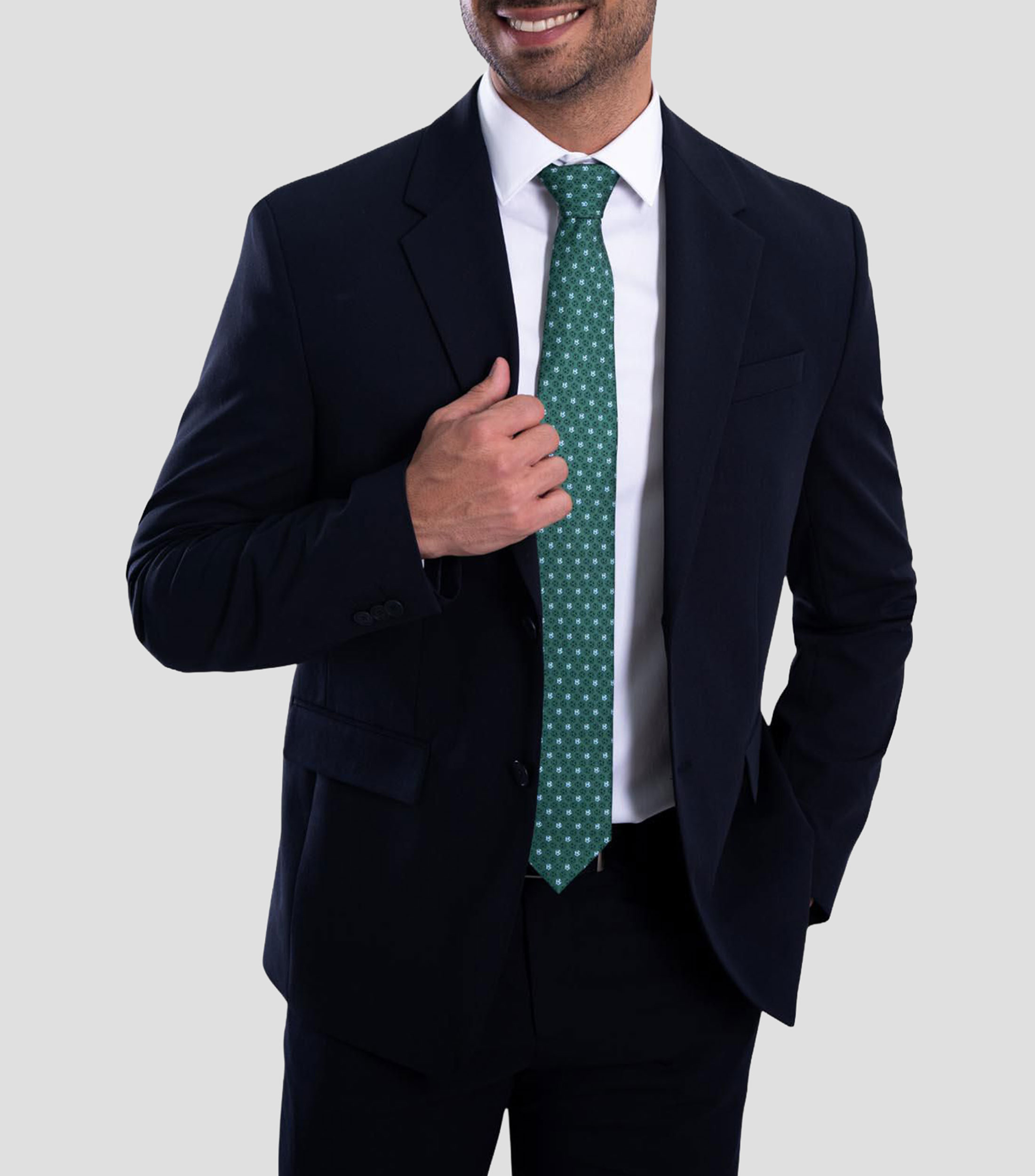 Corbata ancha en seda verde estampada