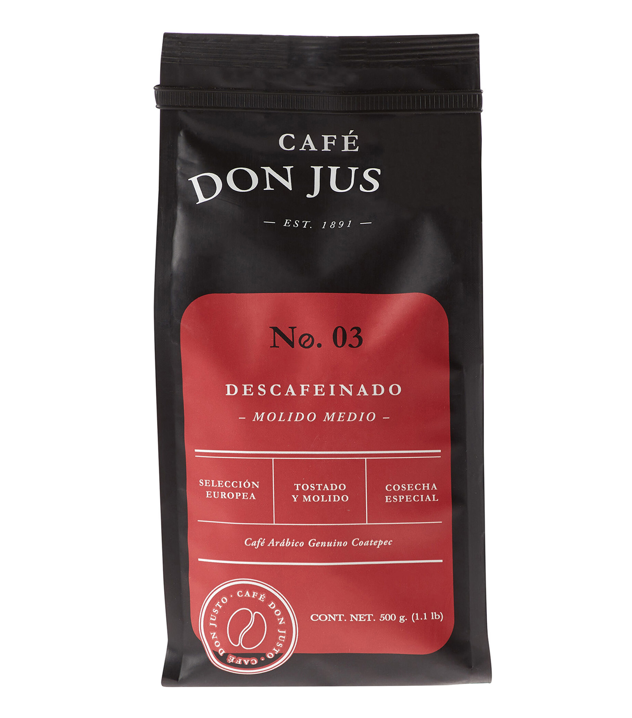Café molido descafeinado, 500 gr