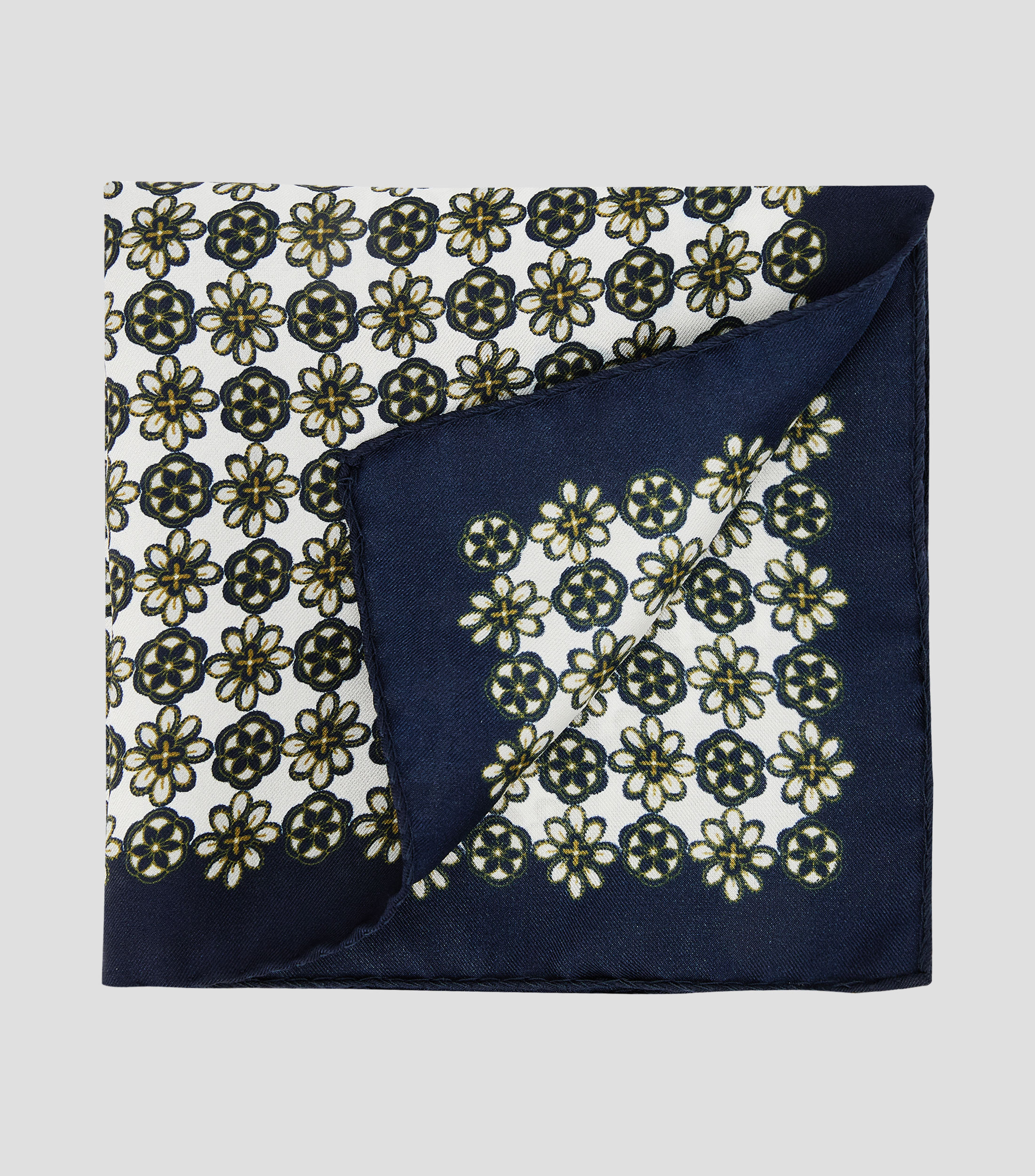 Pañuelo en seda blanco con azul estampado Hombre
