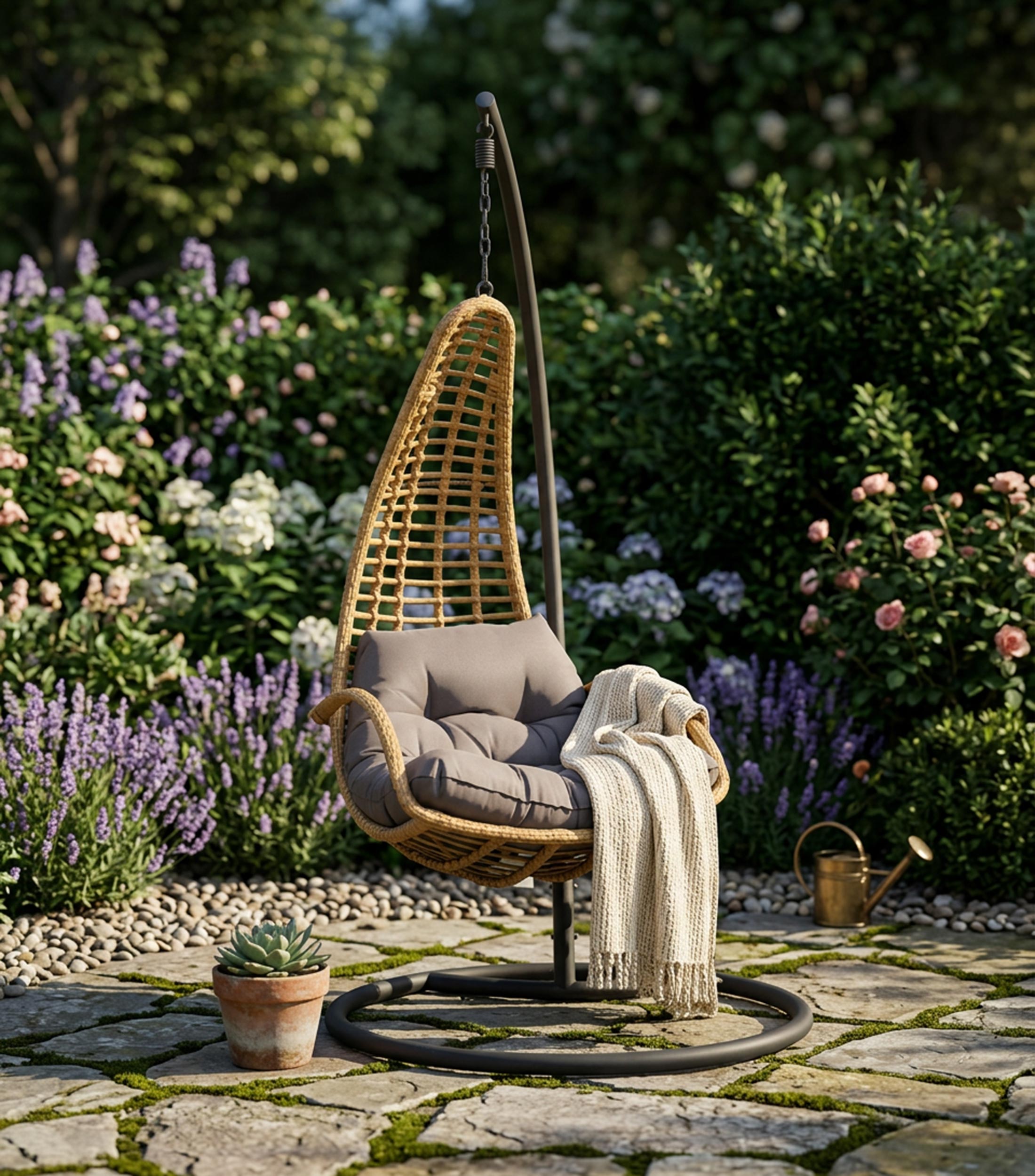Silla colgante con base de metal